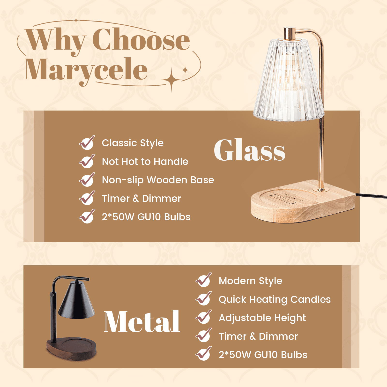 Marycele Candle Warmer Lamp for Jar Candles with Dimmable Timer (Gold, 1 Lamp with 2 Bulbs) 6k4dd