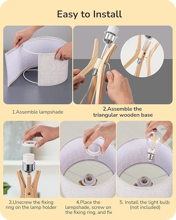 EDISHINE Tripod Table Lamp with Beige Linen Drum Shade (17.5 in) gl0kf