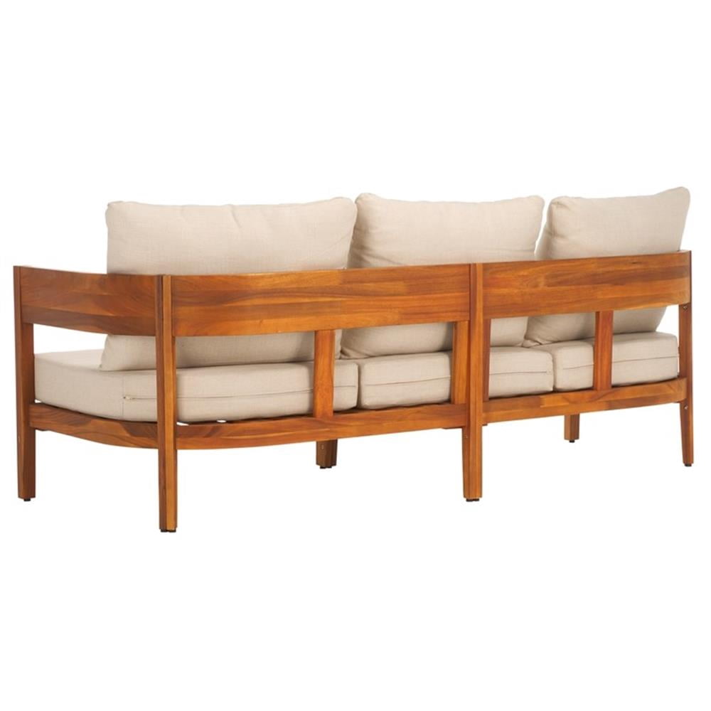 Pemberly Row Outdoor Teak Wood Sofa with Polyester Cushions (Natural/Taupe, 72 in) sf89j
