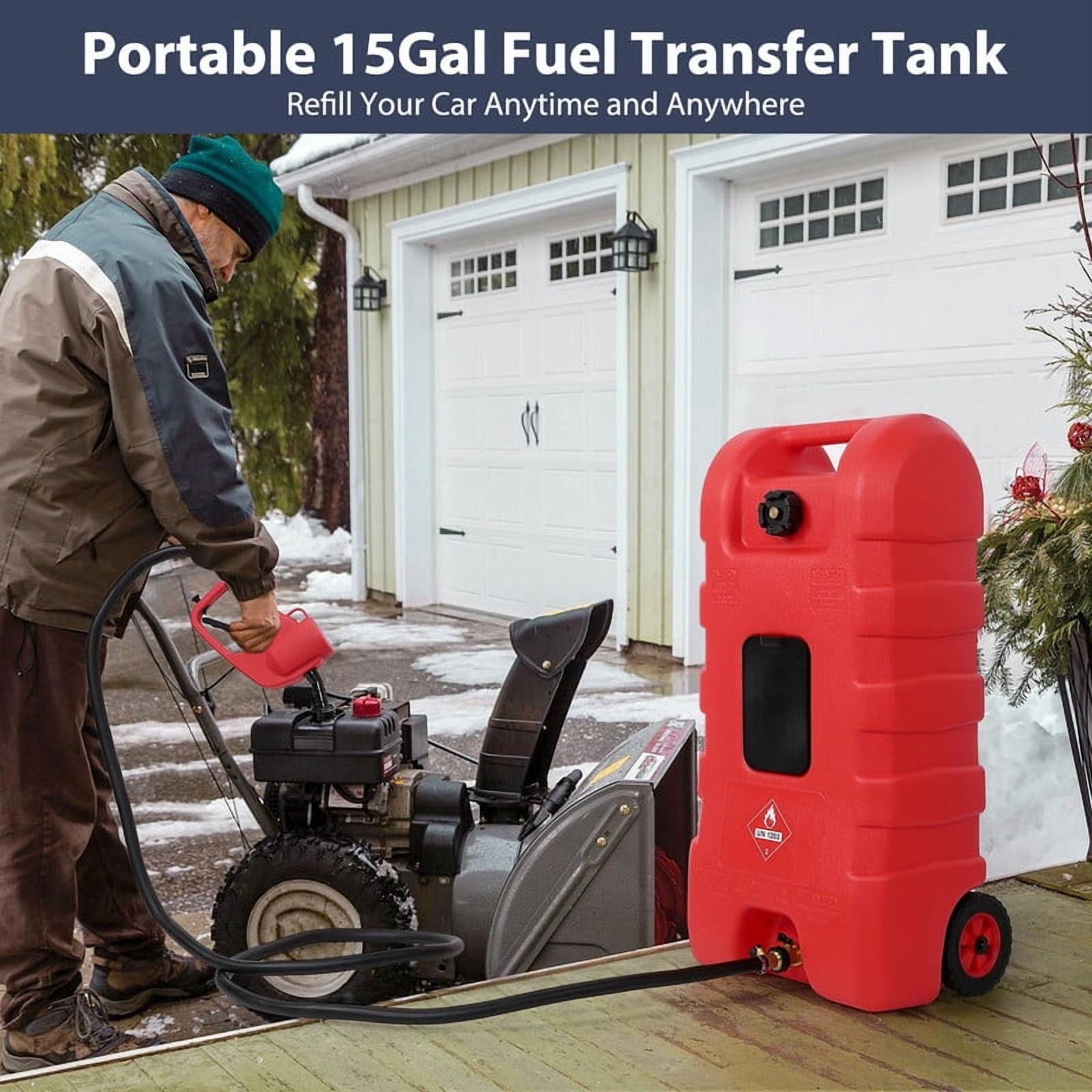 Towallmark Portable Fuel Tank, Heavy-Duty Gasoline Caddy with Siphon Pump and 9.8 ft Hose (Red, 15 Gallon) pjqin