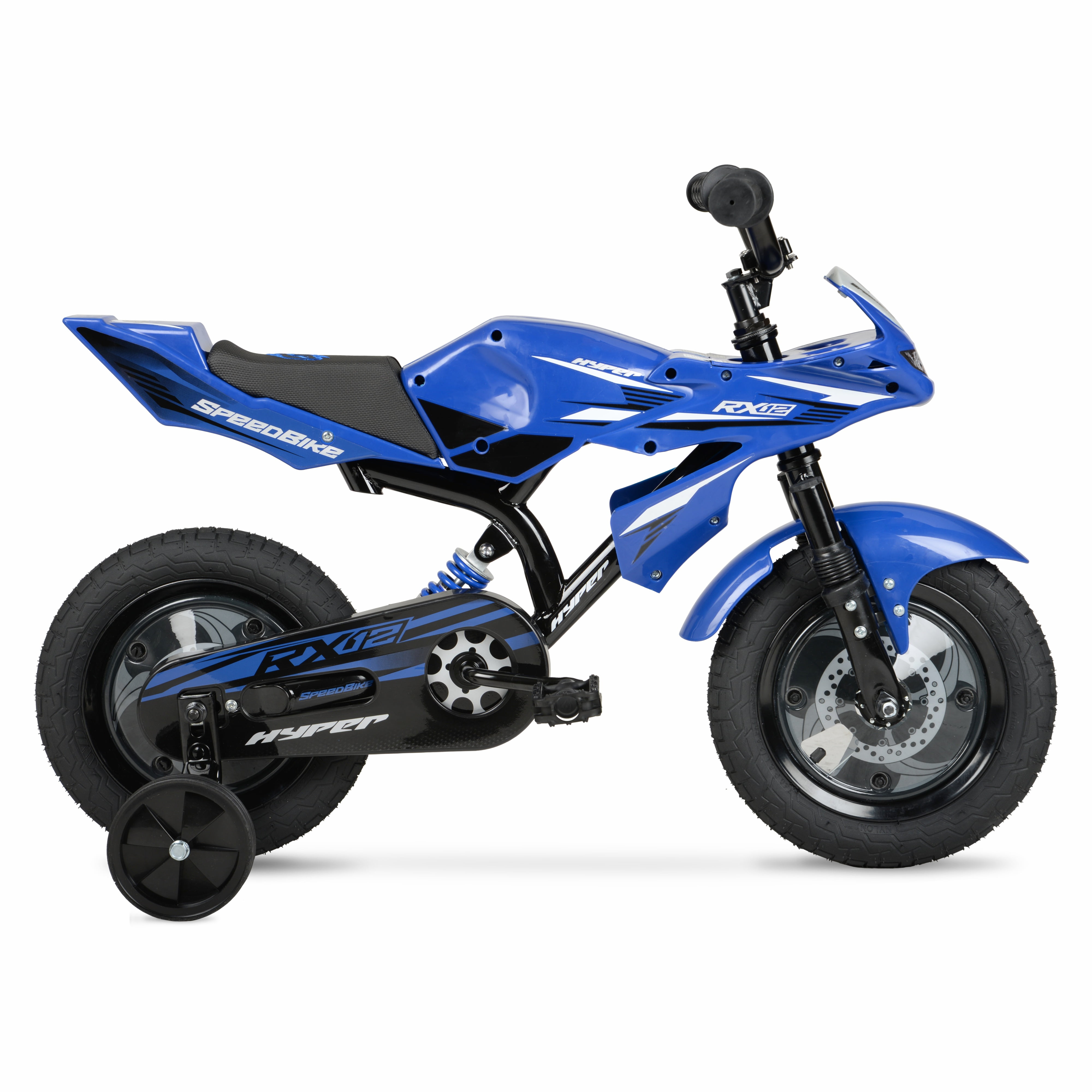 Hyper Bicycles 12 in Speed Bike for Kids, Durable Frame with Training Wheels (Blue, 12 in) tj38x