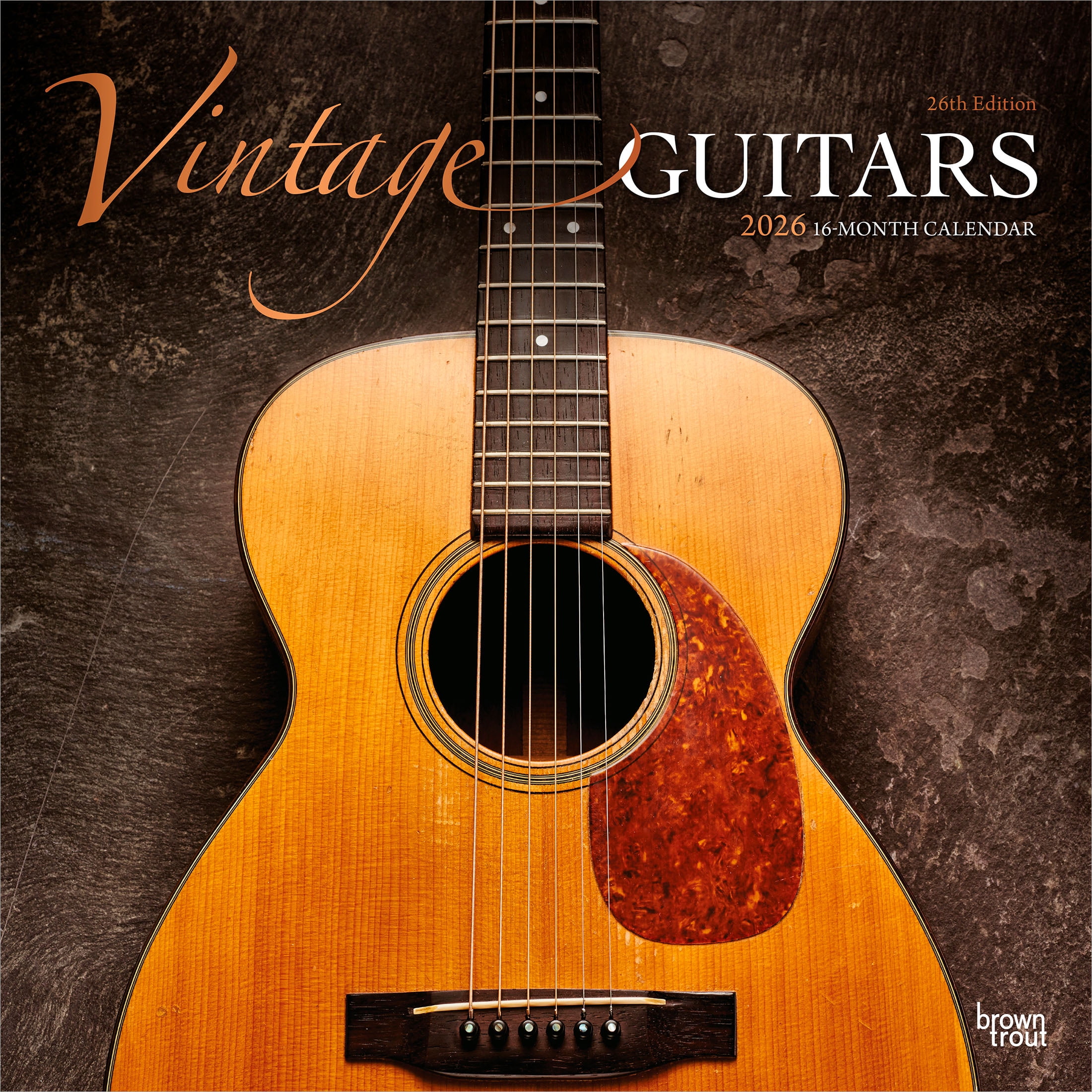 BrownTrout Vintage Guitars 2026 Wall Calendar, Hanging Square Monthly Planner (12 in x 24 in) vm55w