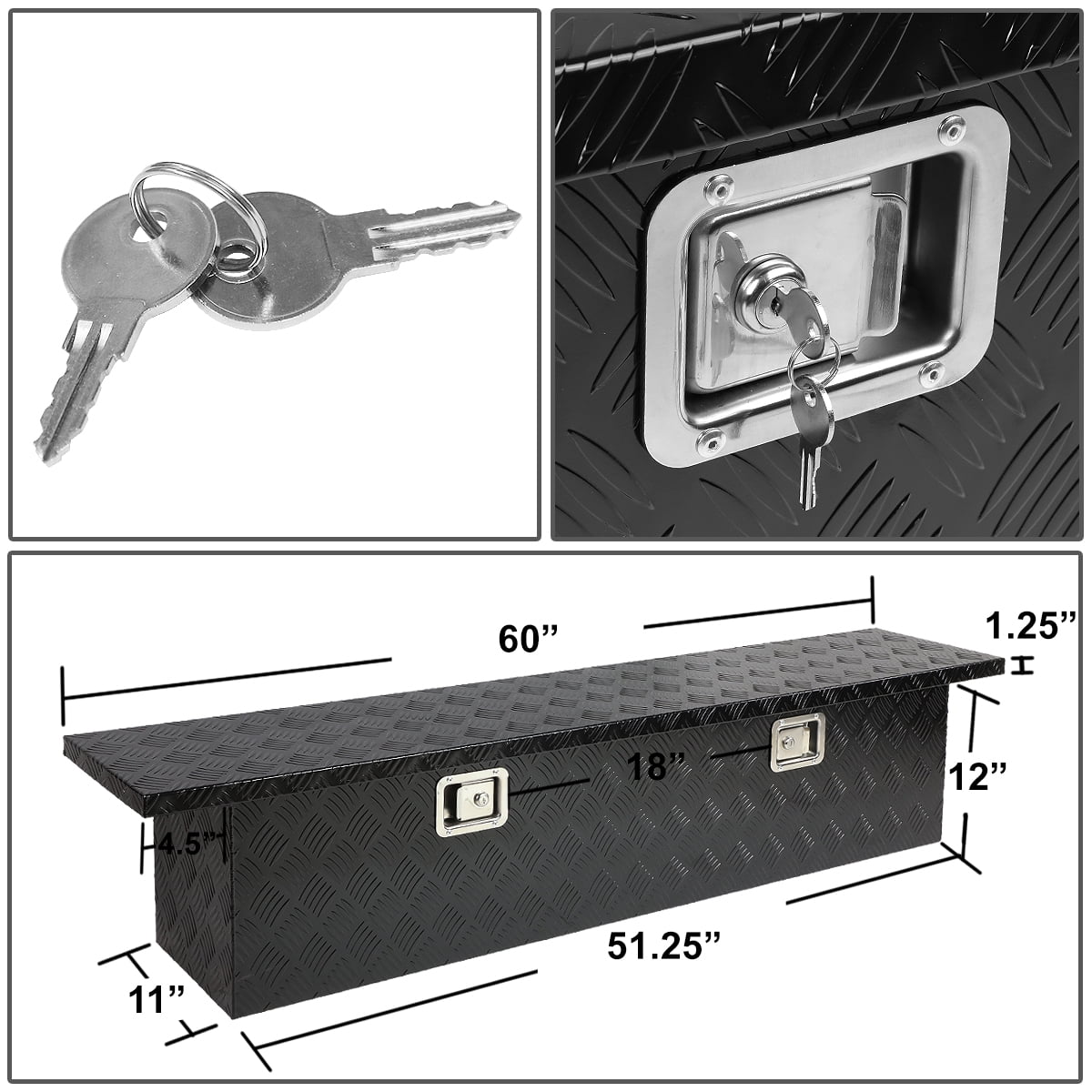 DNA Motoring Aluminum Pickup Truck Bed Tool Box (Black, 60x12x14 in) xza6k