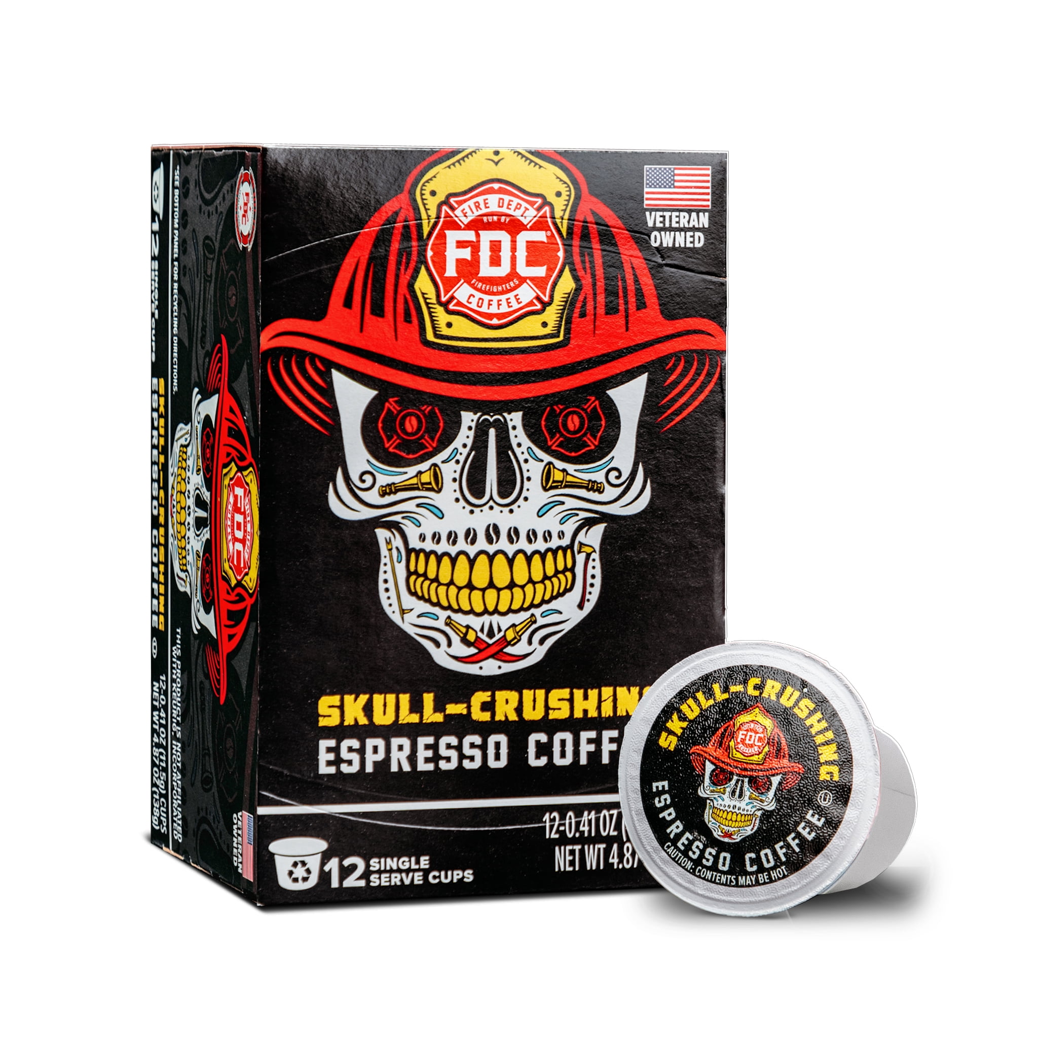 Fire Department Coffee Skull-Crushing Espresso Dark Roast Coffee Pods (12 Pack) hzezm