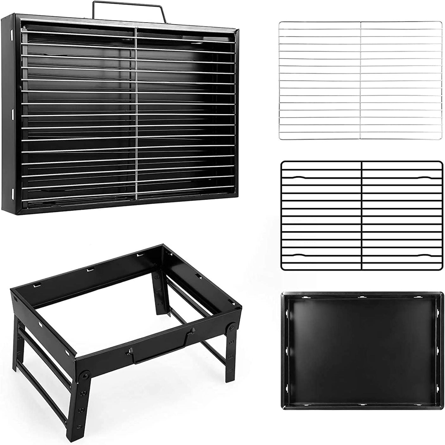 Vowella Portable Folding Charcoal Grill, Compact Stainless Steel Barbecue Set for Camping and Picnics (Black, 17 in x 11 in x 11 in) xr9g8