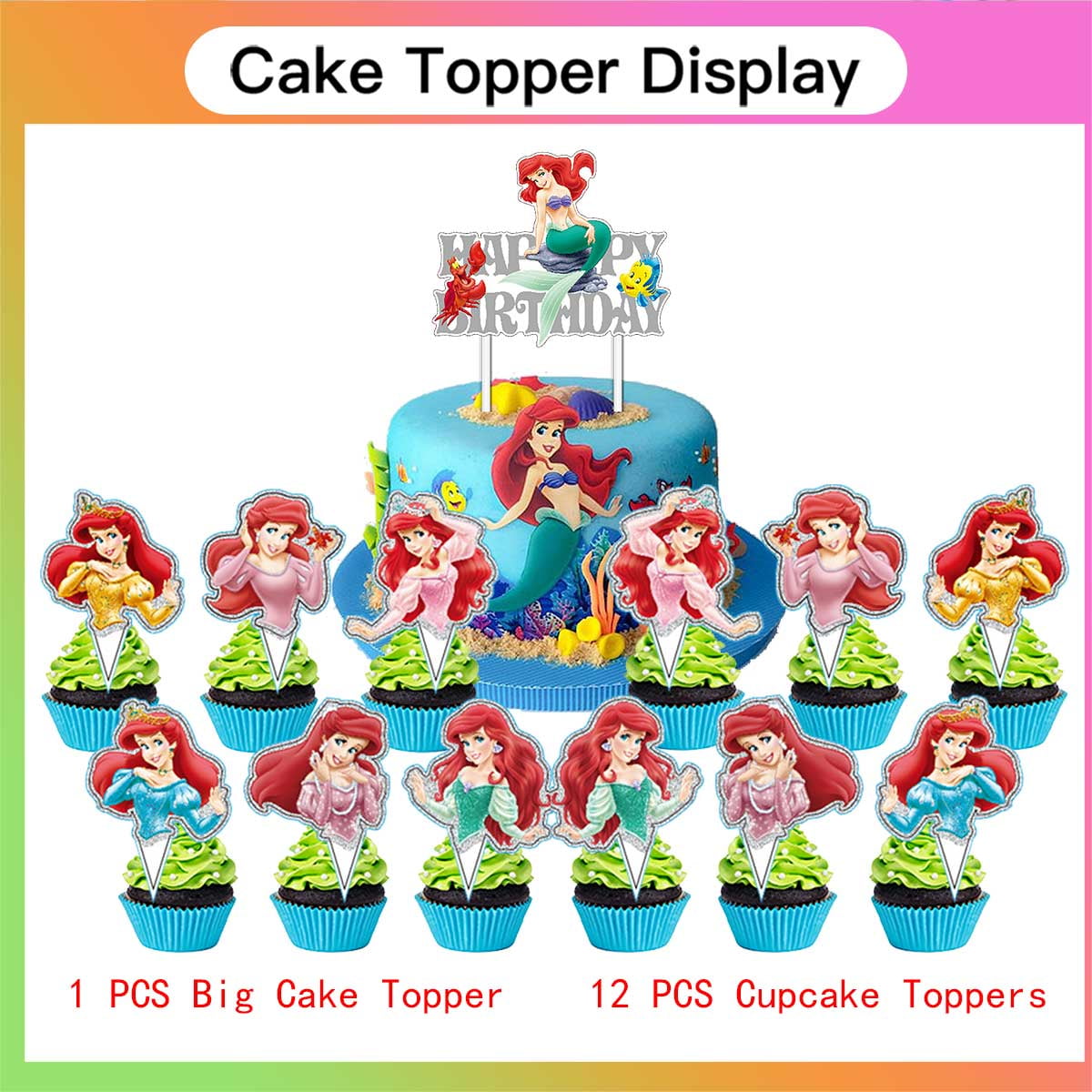 XYUJUNTAN Mermaid Birthday Party Supplies Set with Backdrop, Plates, and Cake Toppers (1 Set) 9nrjc