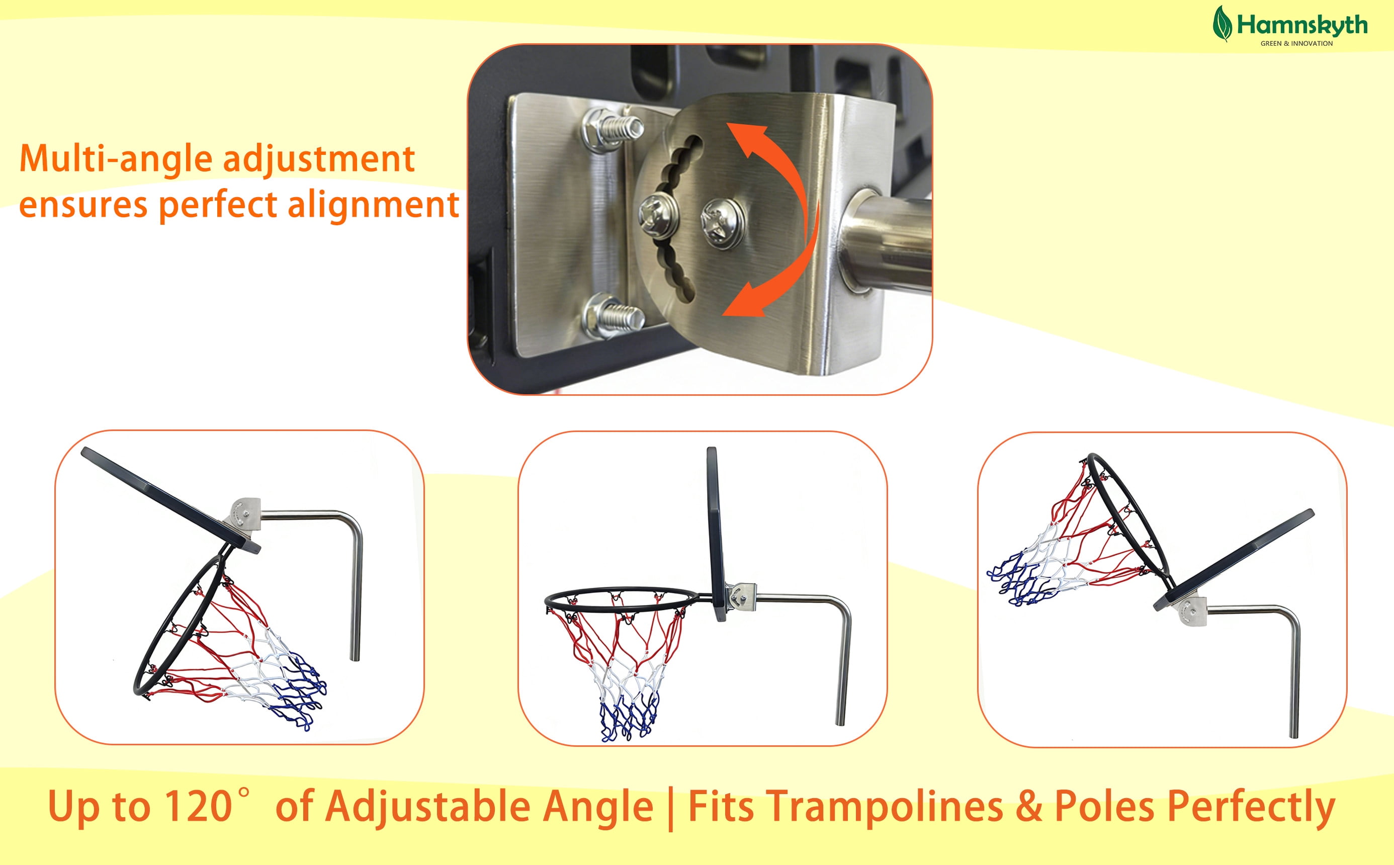 Hamnskyth Trampoline Basketball Hoop Attachment with Adjustable Base (Yellow, 1 Set) osh0l