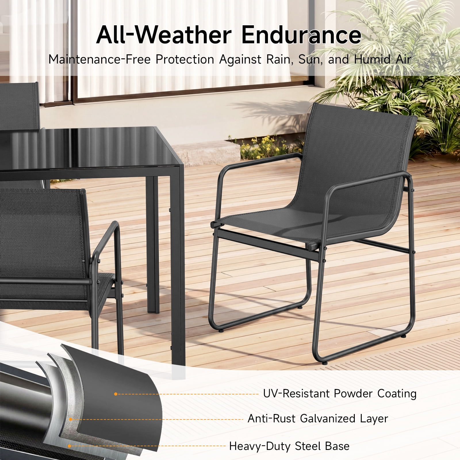 Vitarpatio 7-Piece Outdoor Patio Dining Set with 6 Textilene Chairs and Glass Table (Black, 7-Piece Set) l57ce