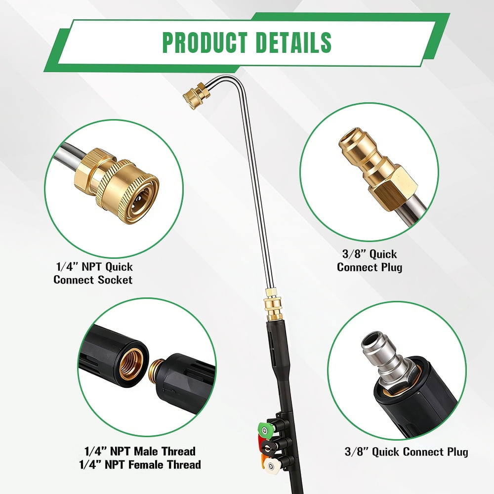 INTELIVE Pressure Washer Extension Wand Set with Gutter Cleaner Attachment and 6 Spray Nozzles (109 in) g47gl