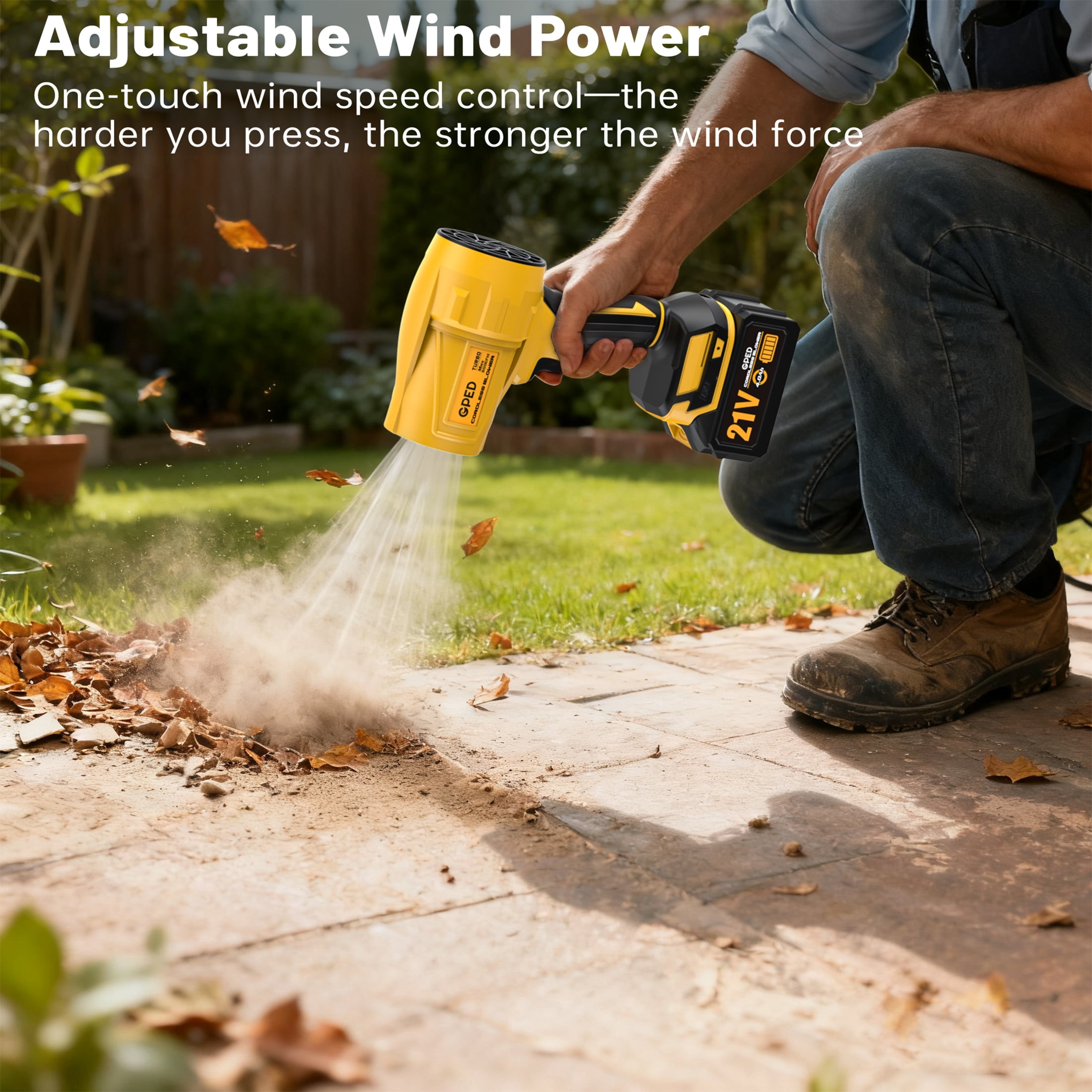 GPED Cordless Leaf Blower, Electric Handheld Power Sweeper for Lawn and Patio (Yellow, 2.4 lb) noept
