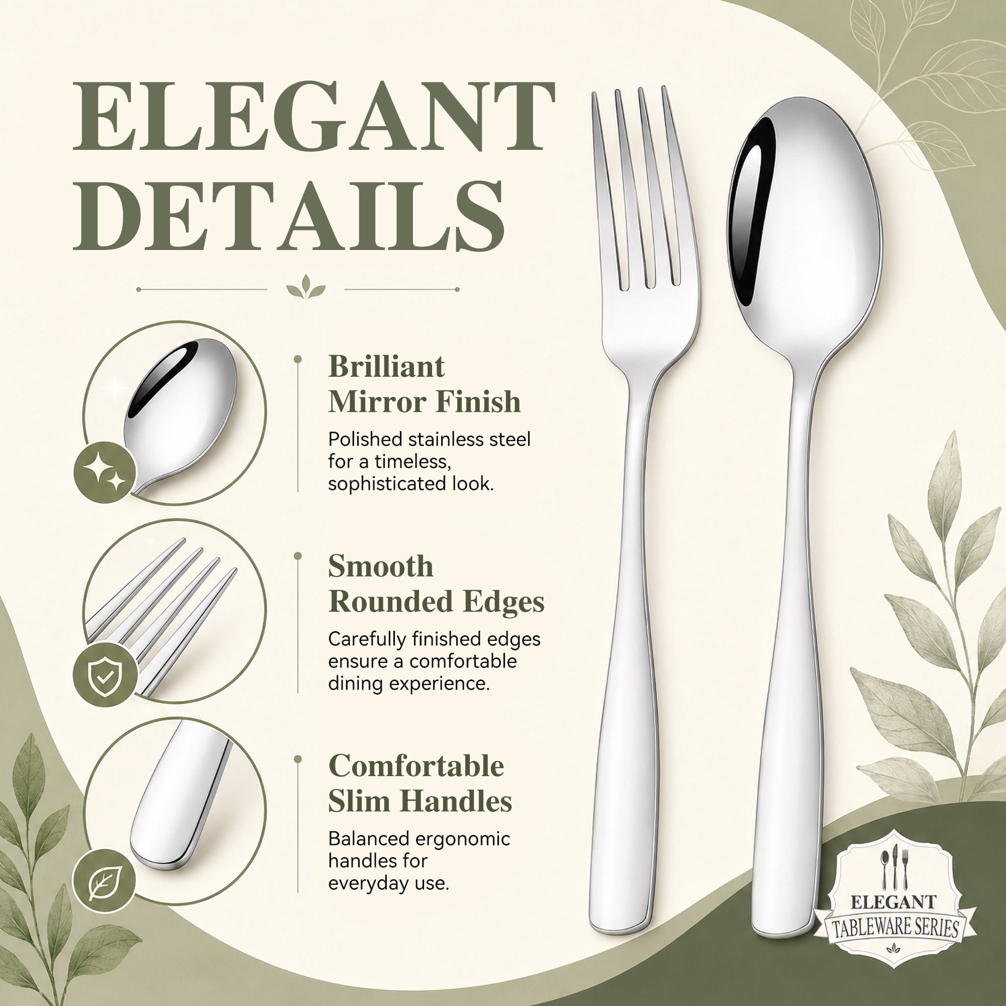 TINANA Stainless Steel Flatware Set, Mirror Polished Cutlery for 6, Dishwasher Safe (Silver, 30 Piece Set) dhi8d
