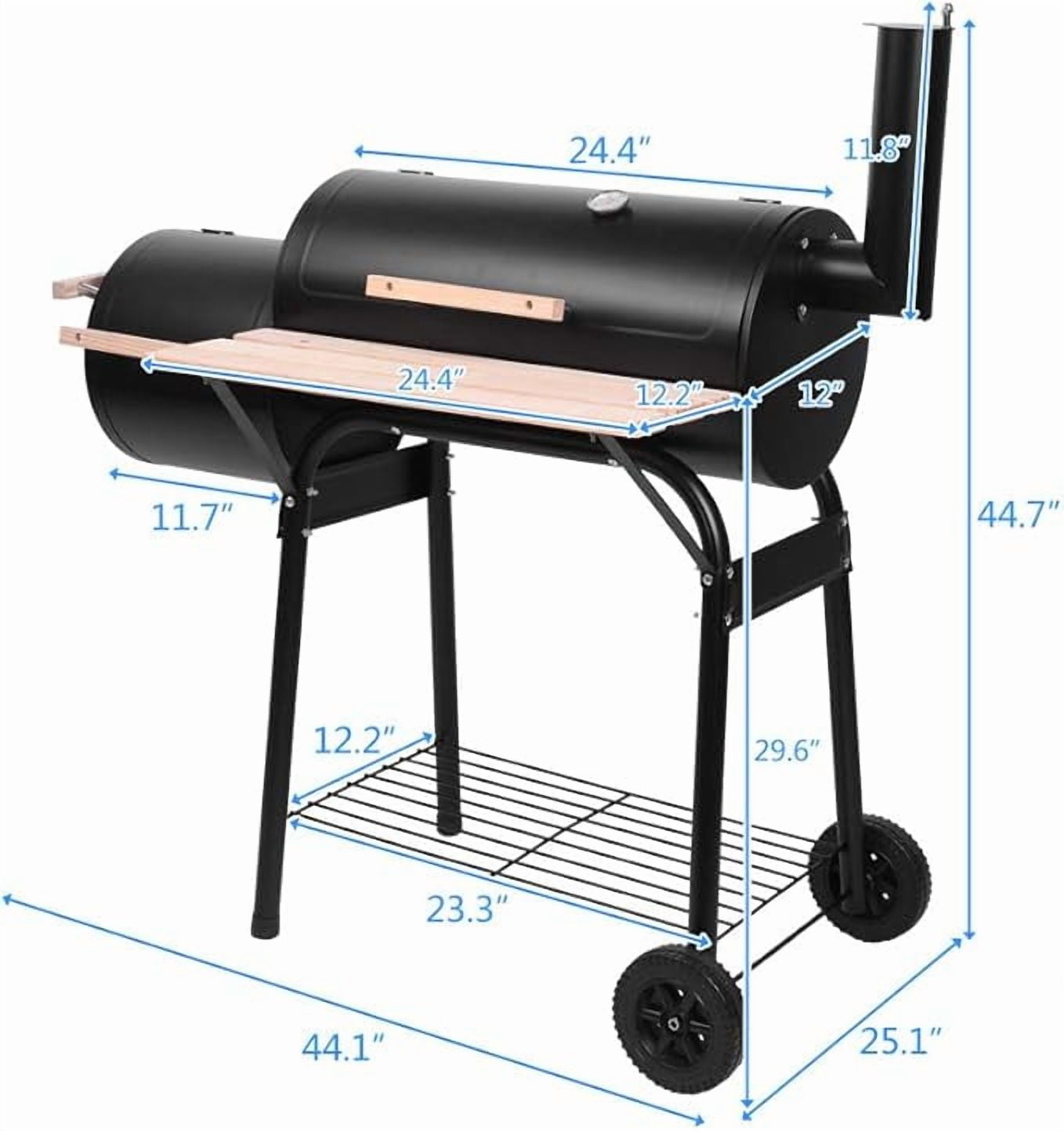 Geemuslly Oil Drum Charcoal Grill and Offset Smoker with Side Fire Box (Black, 4 lb Charcoal Capacity) yoosi