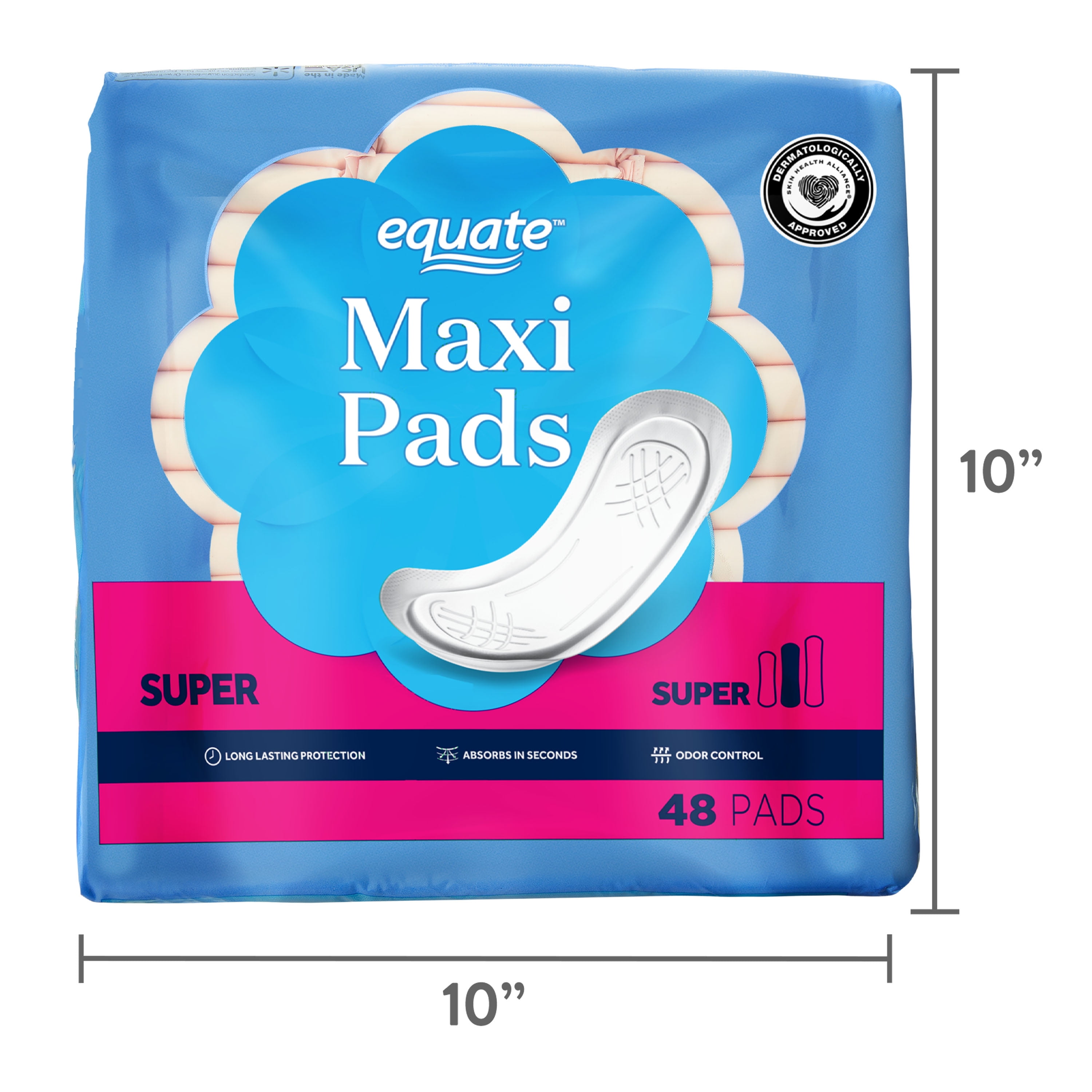 Equate Maxi Pads, Super Absorbency, Size 2 (6 Pack, 288 Count) e1i4z