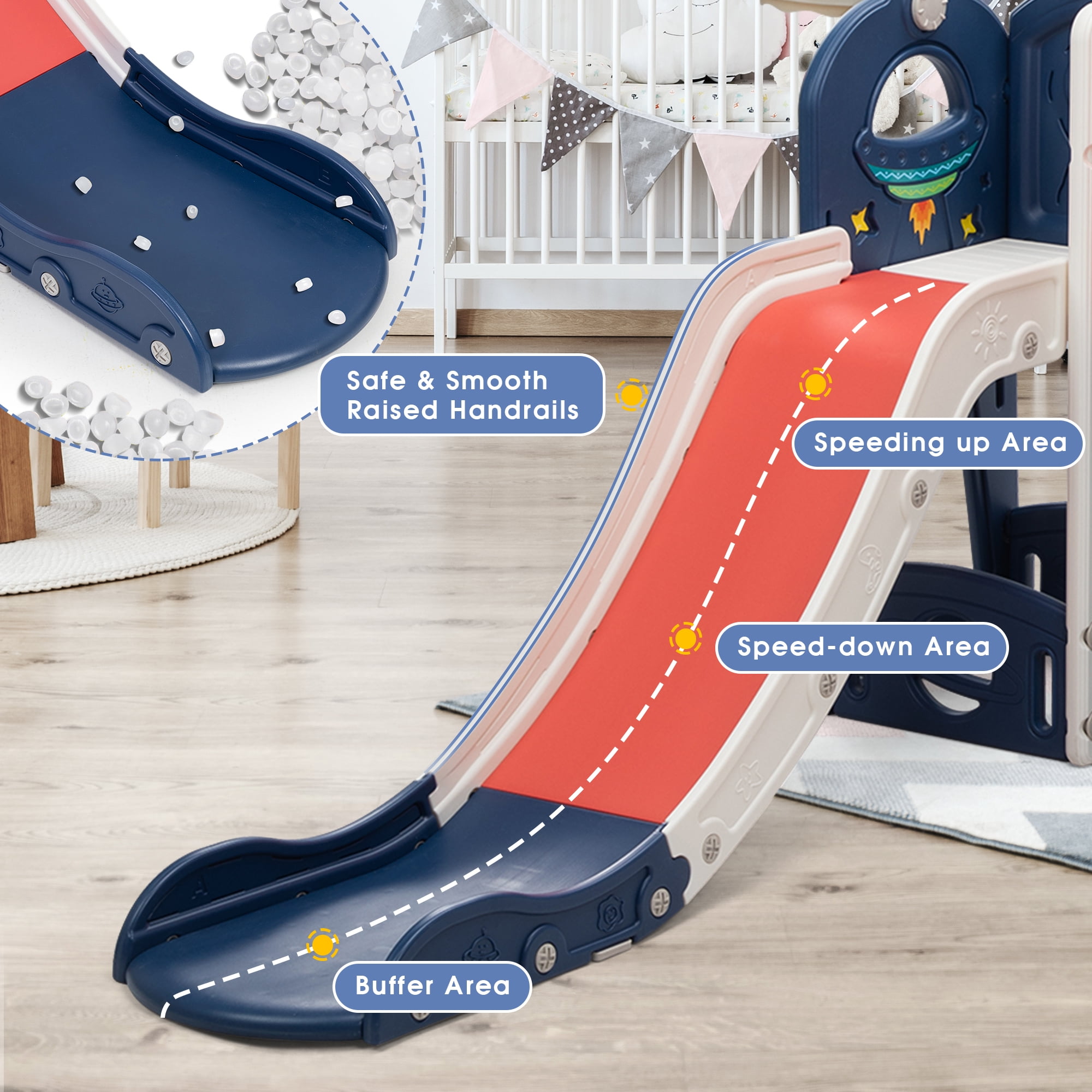 Nyeekoy 7-in-1 Kids Slide and Climber Playset with Basketball Hoop (Blue) nekk4