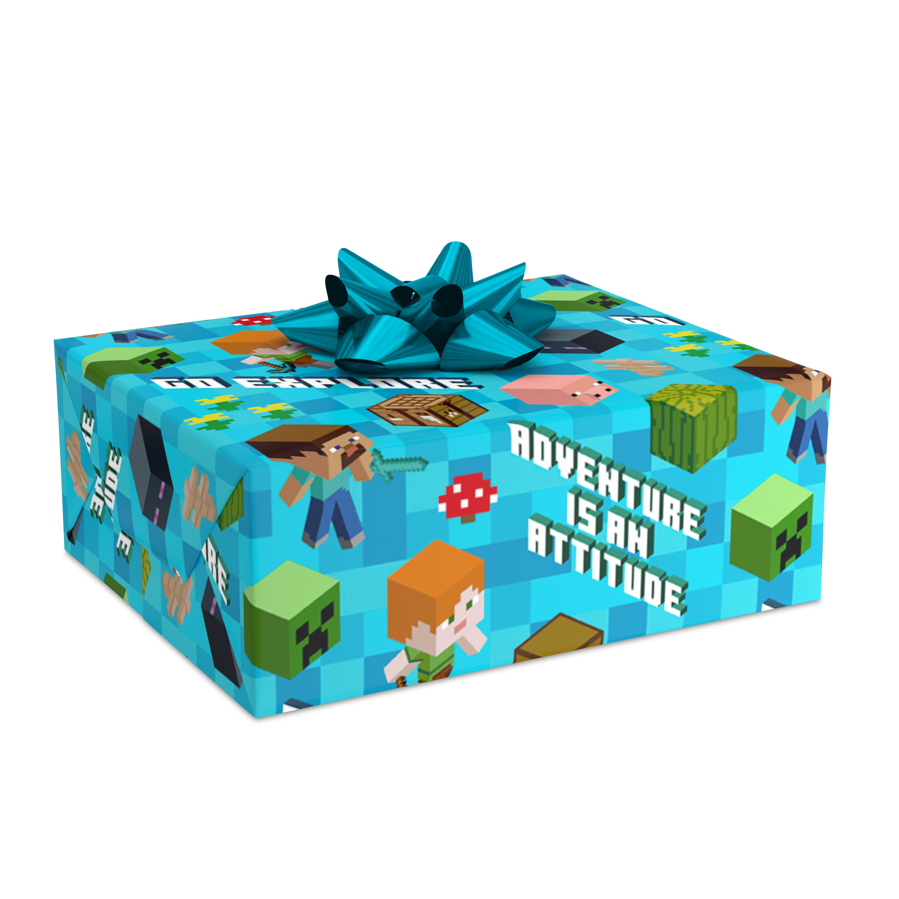 Hallmark Minecraft Adventure Gift Wrapping Paper (Blue, 20 sq. ft.) uq1i8
