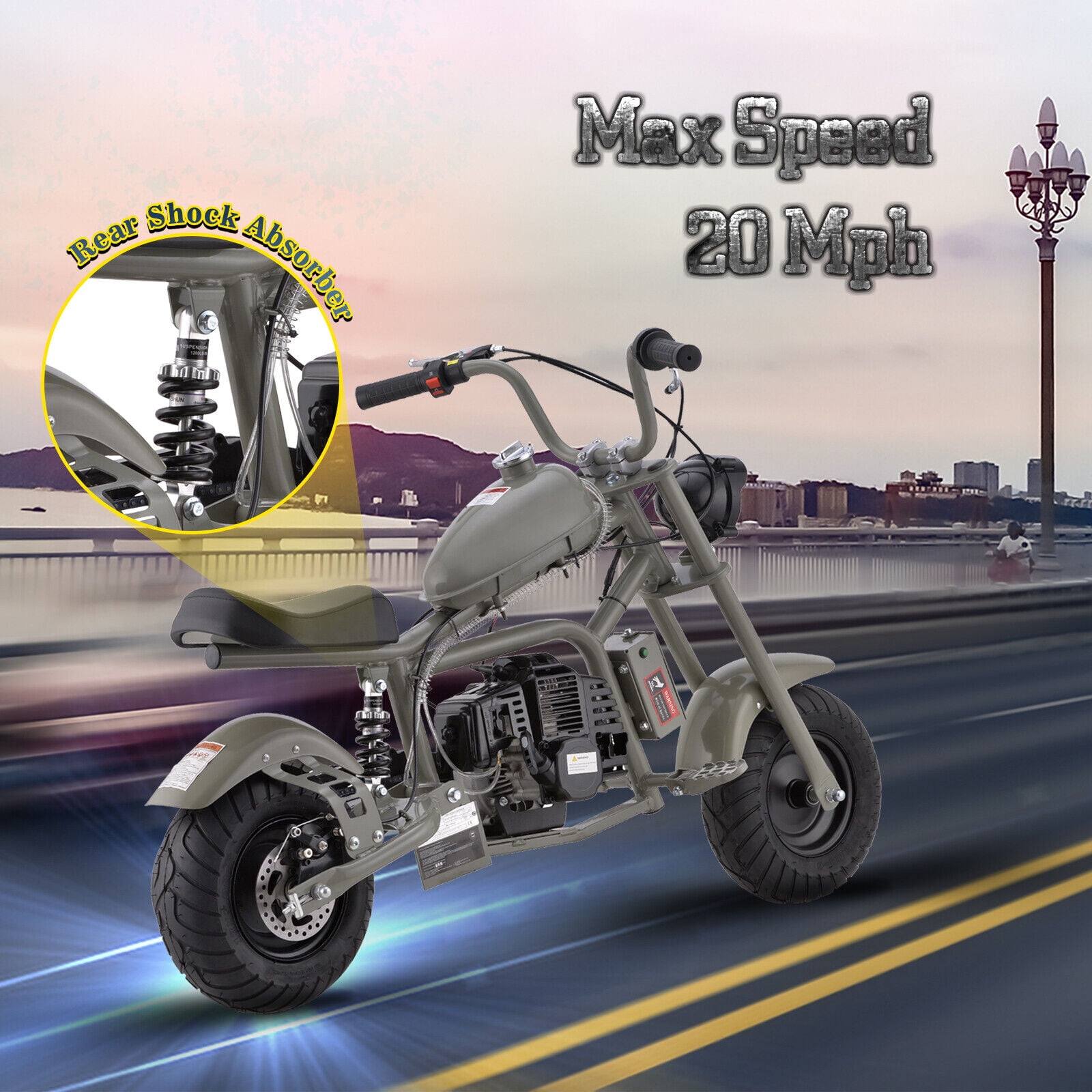 HOVER HEART DB003 49.4 cc 2-Stroke Gas Powered Mini Chopper Motorcycle (Black Gray Sand, 50.71 lb) kj0ms