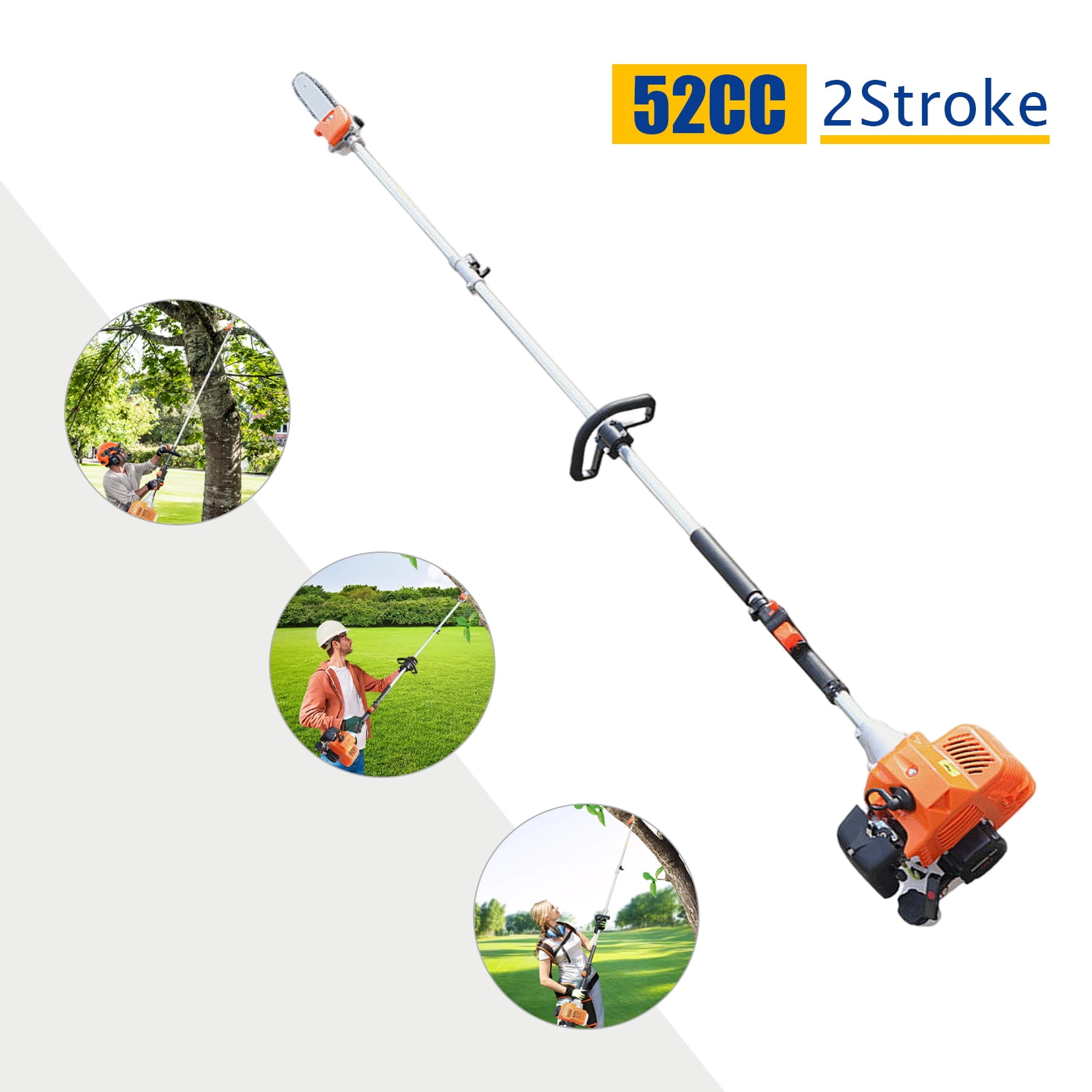 ChicHomey 52CC 2-Stroke Gas Pole Saw Chainsaw, Adjustable Height High Branch Pruner (Orange, 90.55 in) 4ov48