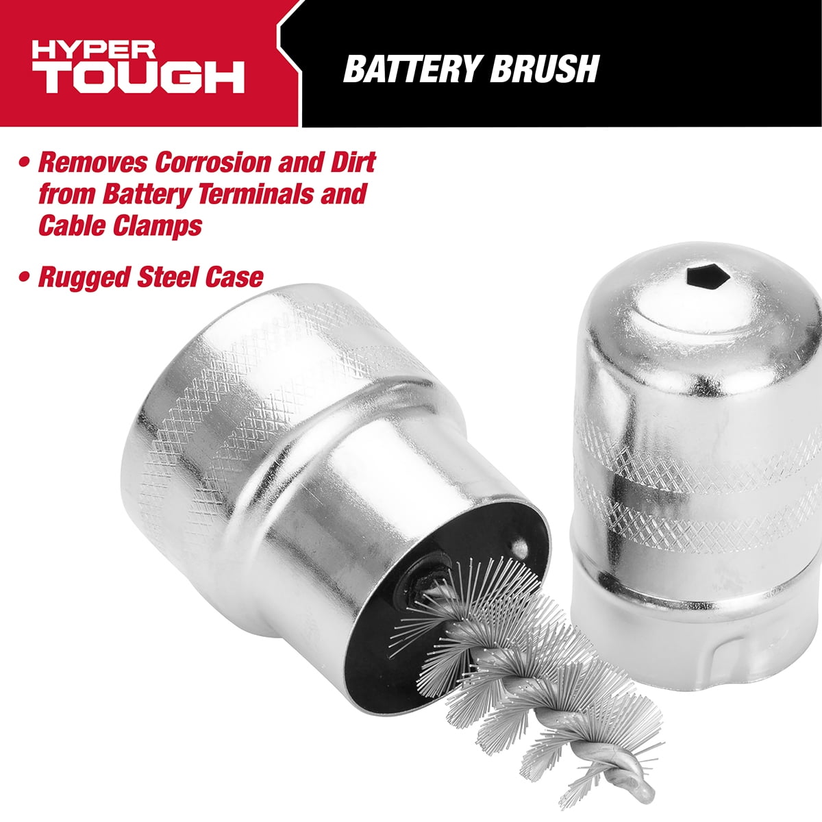 Hyper Tough Battery Terminal and Post Cleaning Brush (Steel, 1 Pack) bzzjn