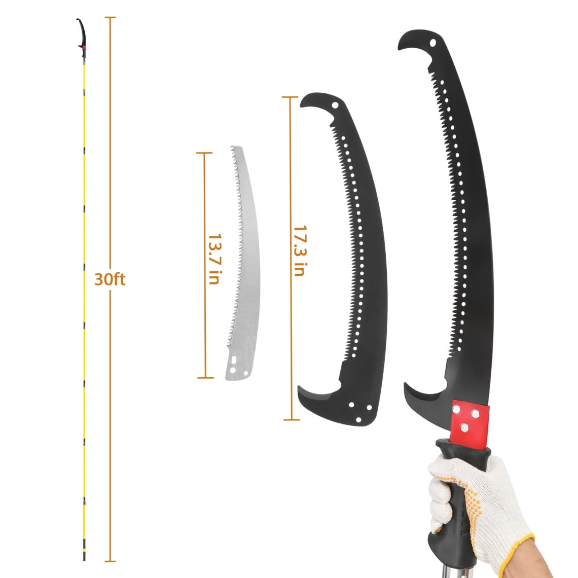 ARCTICSCORPION Pole Saw for Tree Trimming, Manual Branch Pruner with 9 Fiberglass Handles (Yellow, 30 ft) jtizg