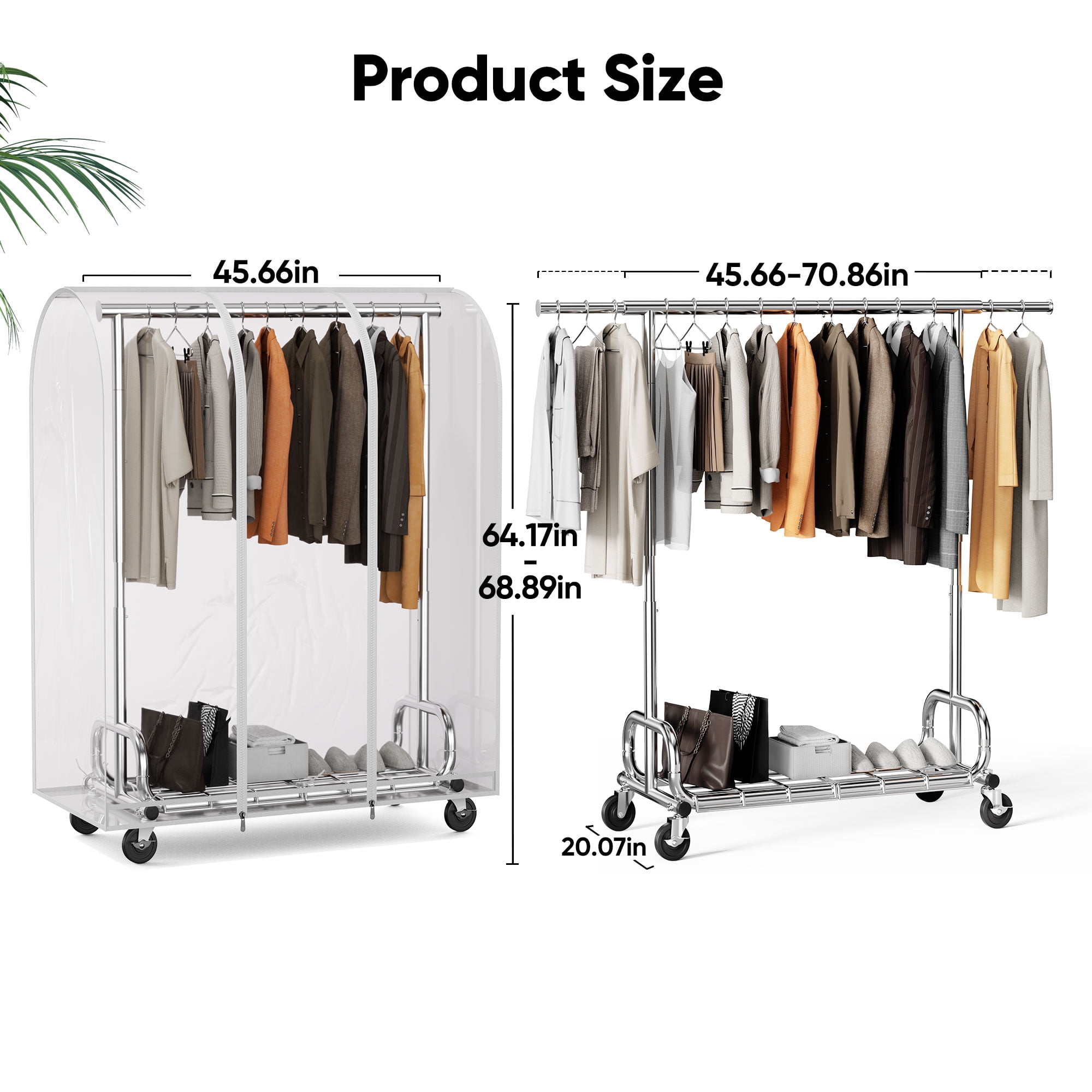 HOKEEPER Heavy Duty Rolling Garment Rack with Zippered Dust Cover (Silver, 450 lb Capacity) 7e30i