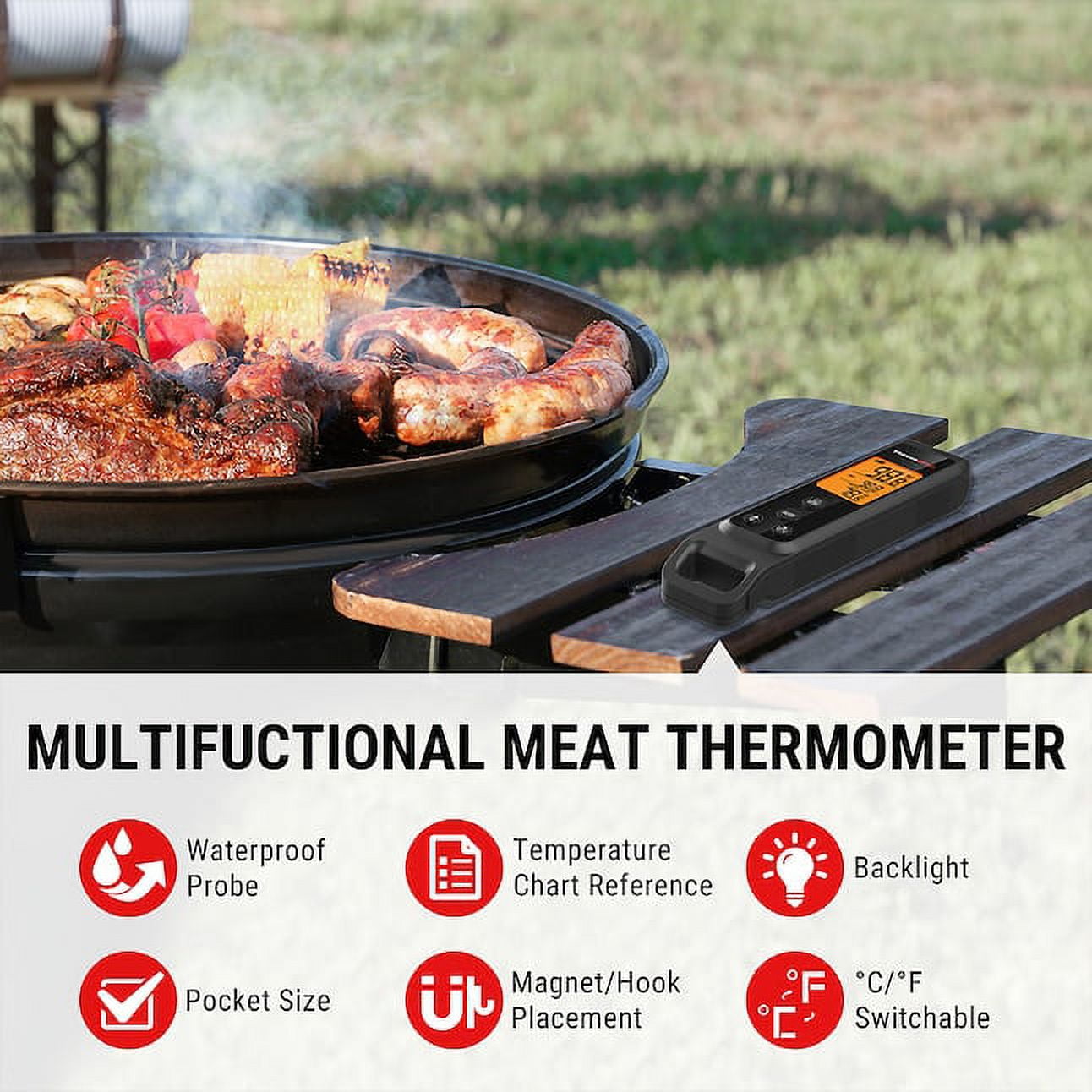 ThermoPro 2-in-1 Infrared Thermometer and Instant Read Meat Probe for Grilling and Baking (Black, 1 Pack) 50ti6