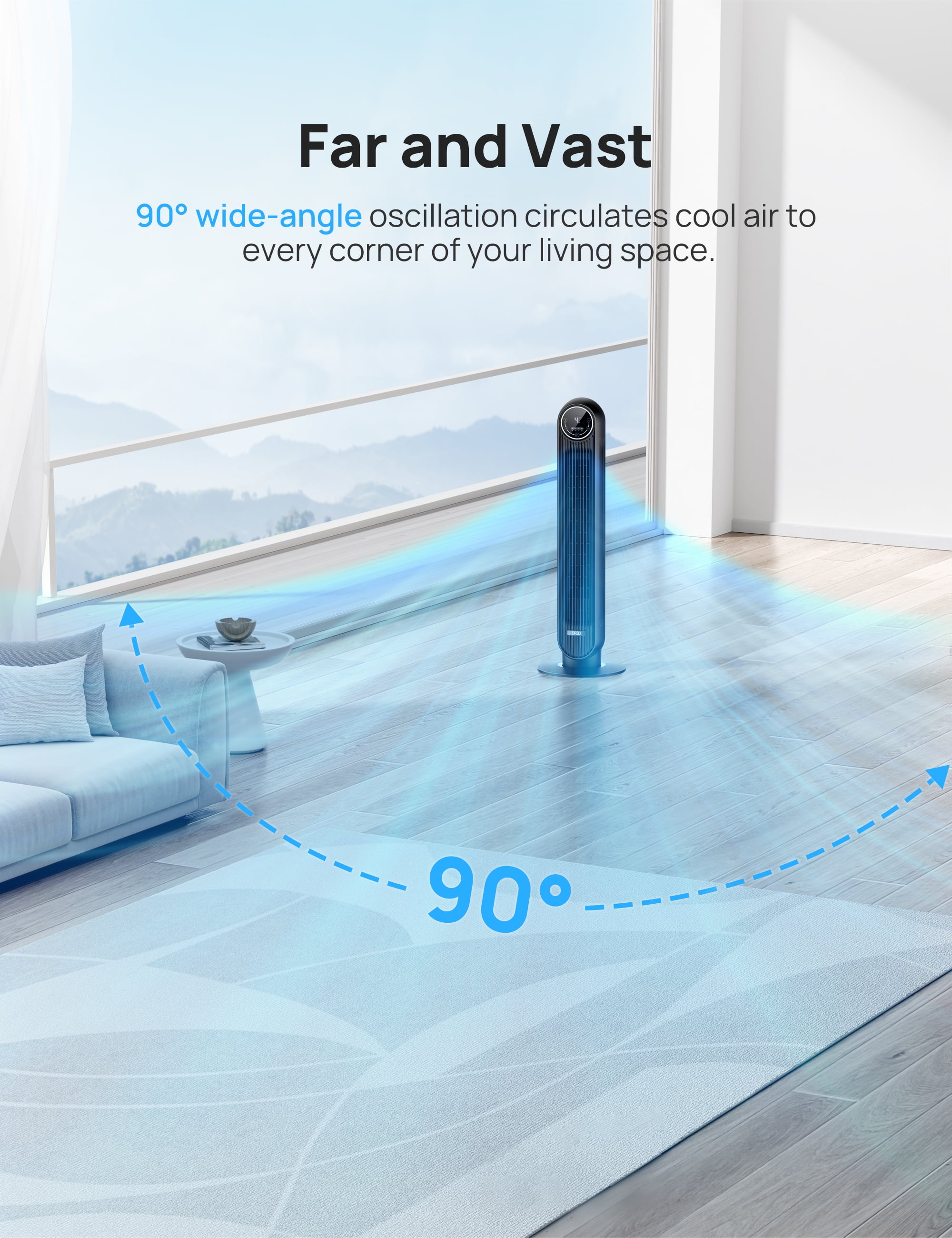 DREO Nomad One Tower Fan, Quiet Oscillating Floor Fan for Bedroom, 4 Speeds & 4 Modes (Black) 7s5mr
