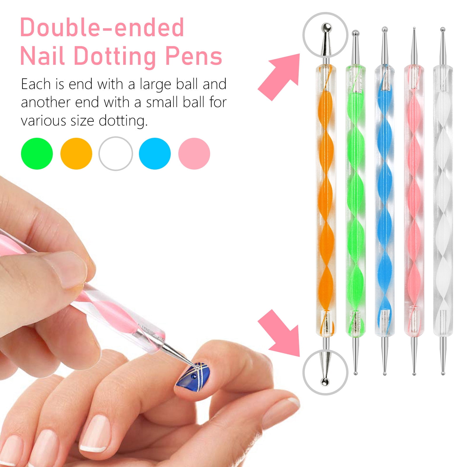 Pinkiou Nail Art Brush and Dotting Tool Set with Rhinestones and Foil Decals (47 Piece Set) 59460