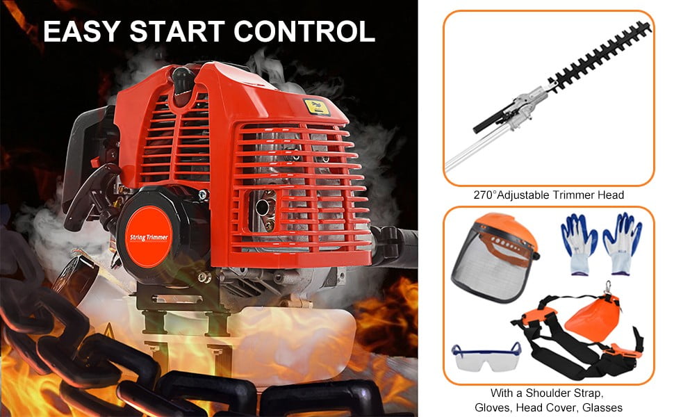 Floseru 5-in-1 Gas String Trimmer and Brush Cutter, 52cc 2-Cycle Engine, Multi-Functional Yard Tool (Red, 1 Unit) 1z2bx