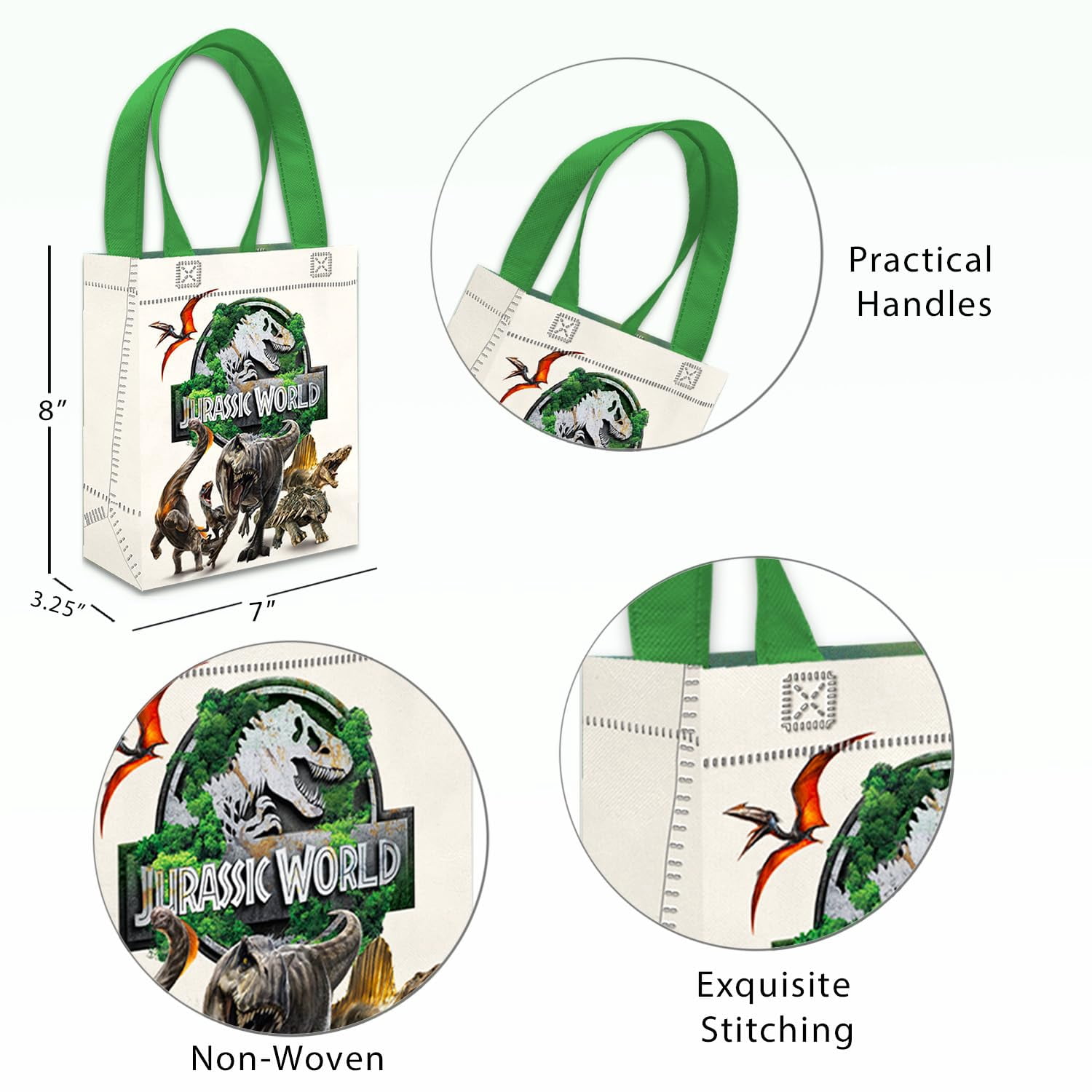 Jurassic World Dinosaur Party Favor Bags (Reusable Mini Totes, 24 Pack, 8 in) z7kg2