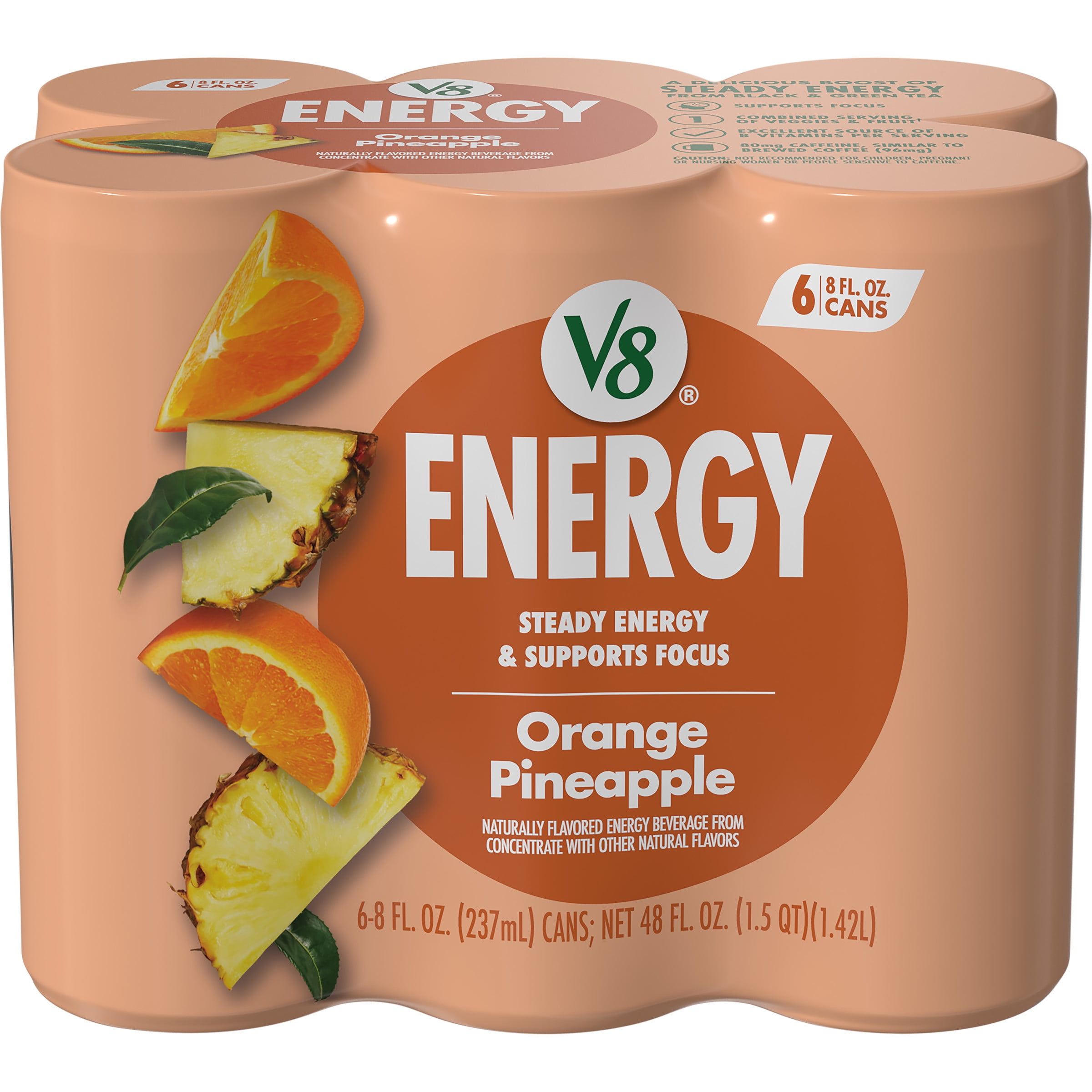 V8 Energy Orange Pineapple Sparkling Energy Drink (Orange Pineapple, 6 Pack of 8 fl oz) vqtjo
