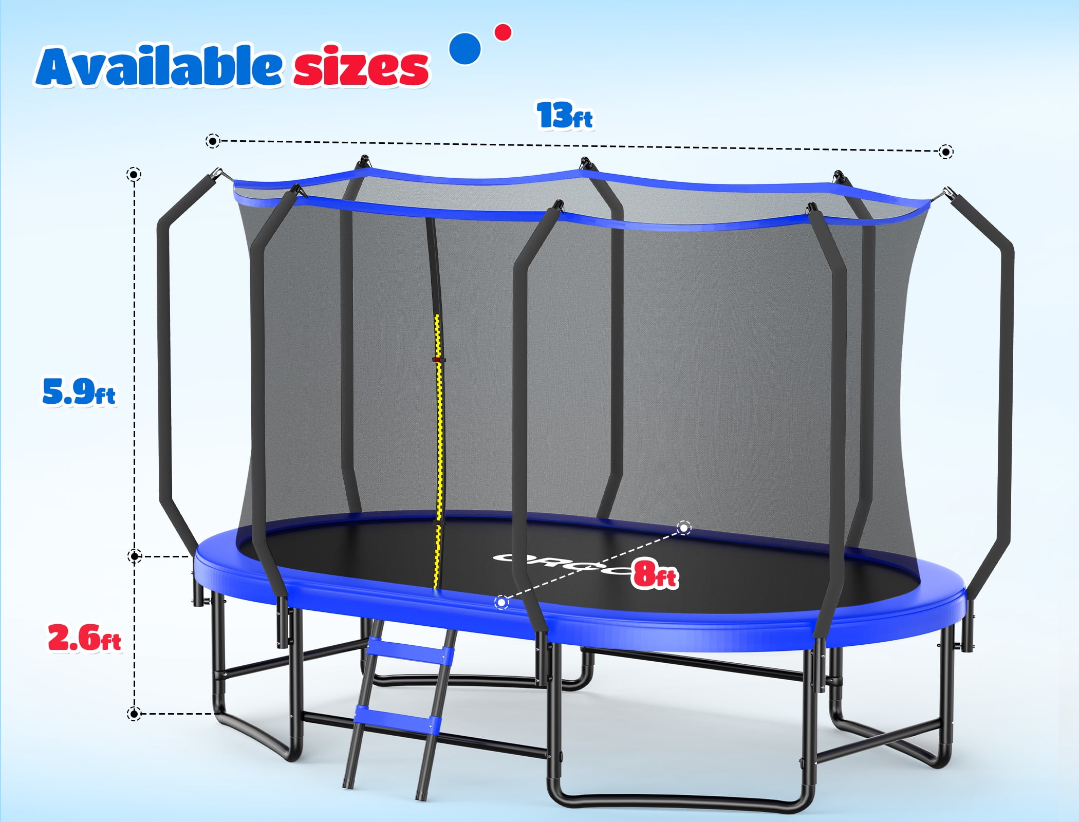 ORCC Heavy-Duty Oval Trampoline with Safety Enclosure, Reinforced Steel Frame for Kids and Adults (Blue, 8 ft x 13 ft) luta6