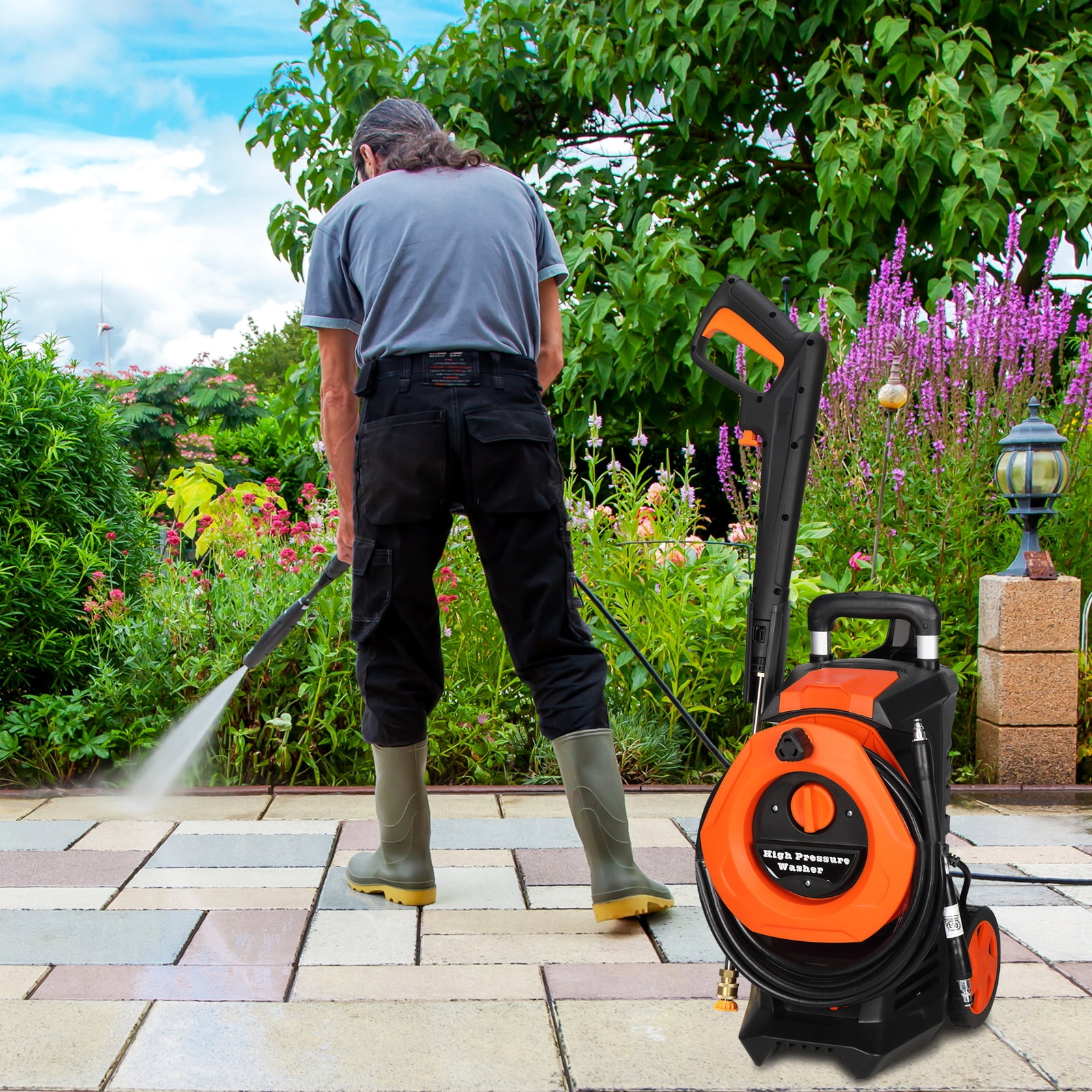 Ktaxon Electric Pressure Washer 5200 PSI 3.5 GPM Portable Power Cleaner with 4 Quick Connect Nozzles & Foam Cannon (Black, 1800W) py543