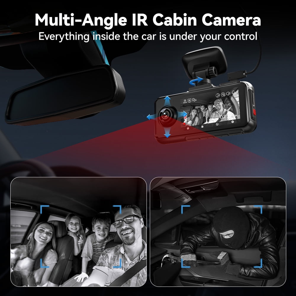 REDTIGER A6 3-Channel Dash Cam, Front Rear and Interior Triple Camera, WiFi GPS Touch Screen (Black, 64GB) fagw2
