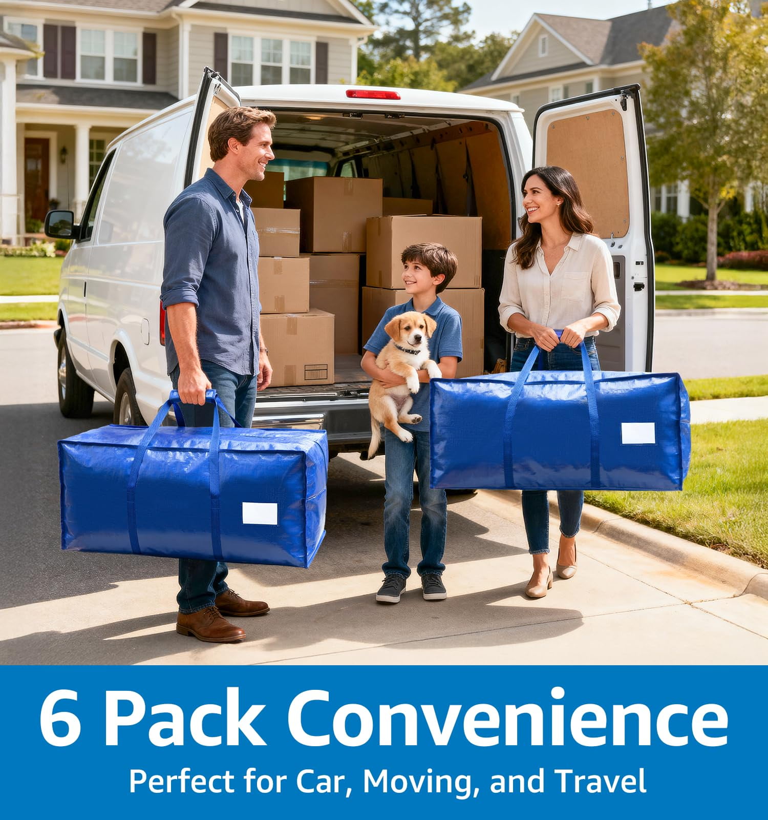 Fehomix Extra Heavy Duty Moving Bags with Reinforced Handles and Zippers (Blue, 6-Pack) 5hq5h
