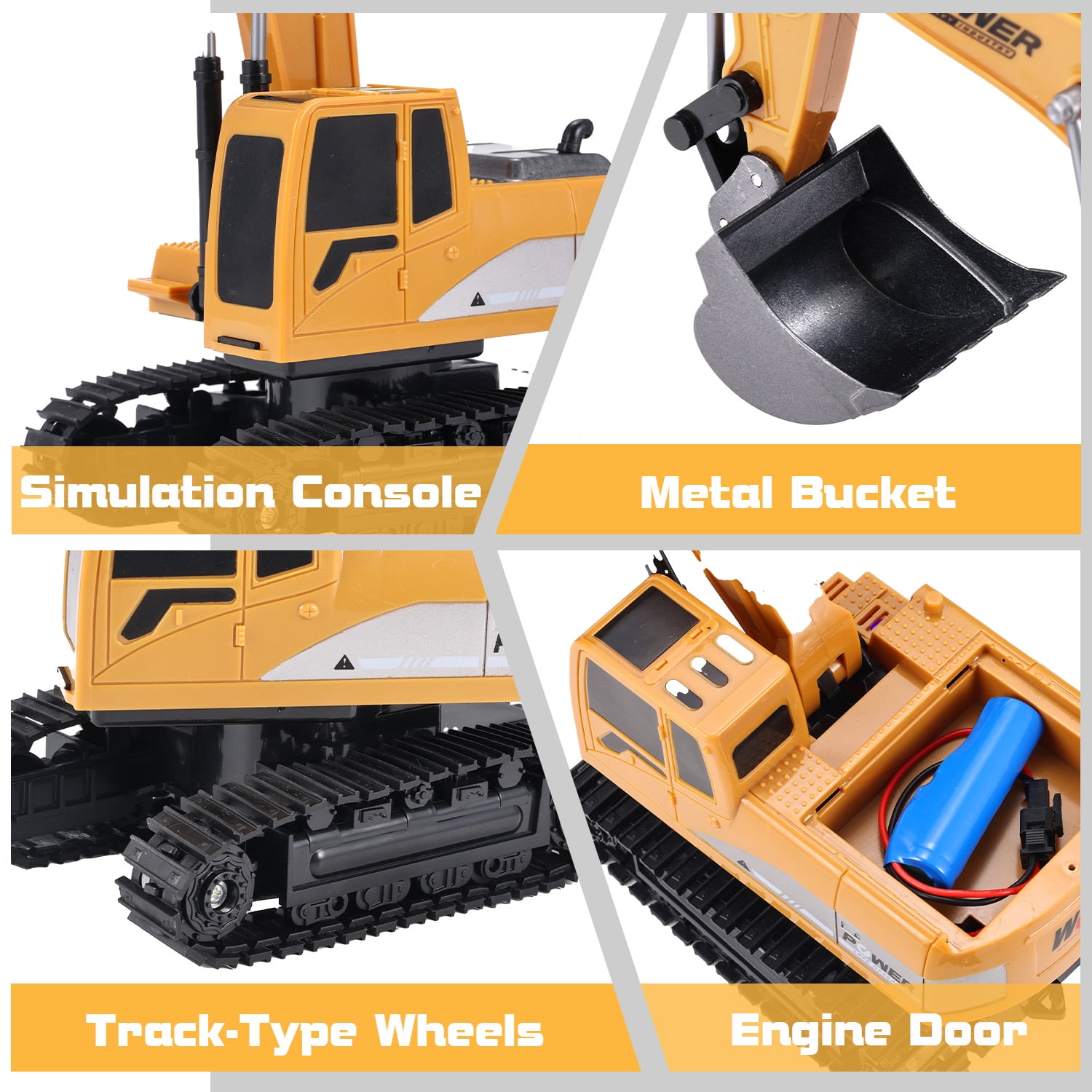 Zacro Remote Control Excavator Toy, 6-Channel RC Construction Truck with Metal Shovel, Lights and Sounds (Yellow, 1:24 Scale) 1h6nn