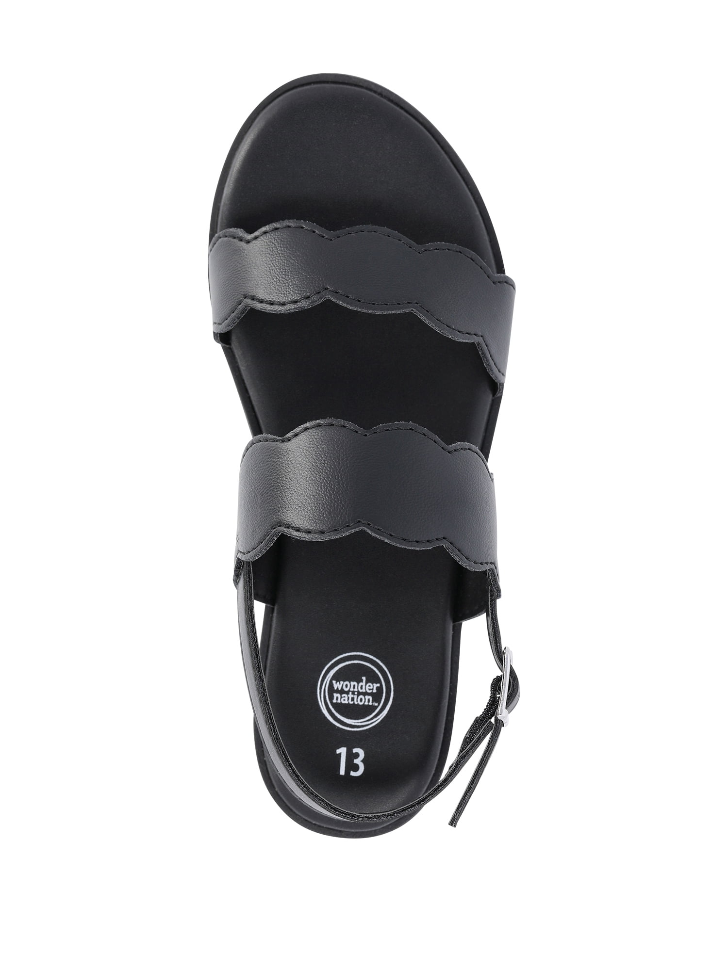 Wonder Nation Girls Two-Strap Slingback Sandals (Black, Size 4) l842h