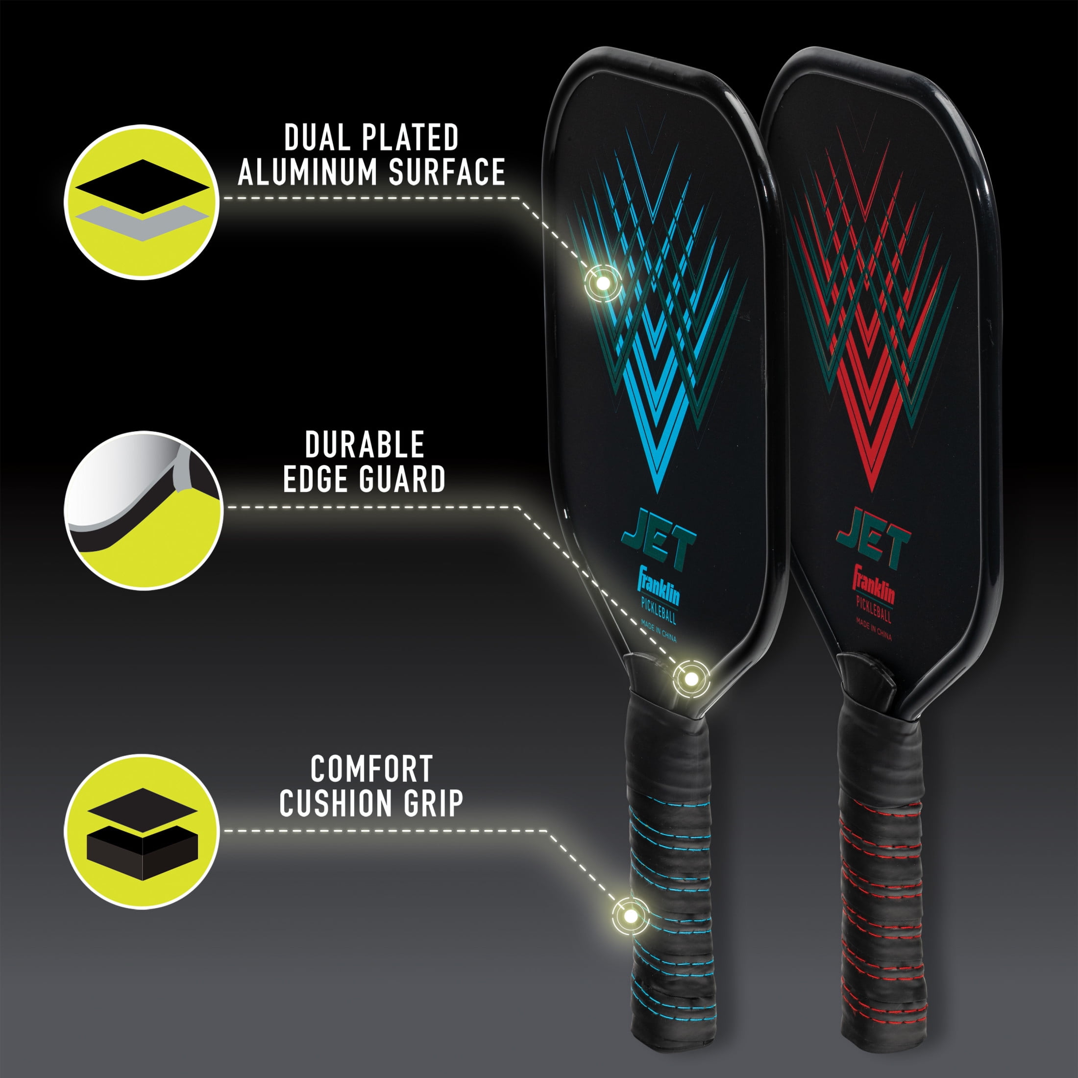 Franklin Sports Jet Pickleball Paddle Set, Tournament-Grade Equipment with Non-Slip Grip (Blue/Red, 4-Paddle Pack) fcwp5