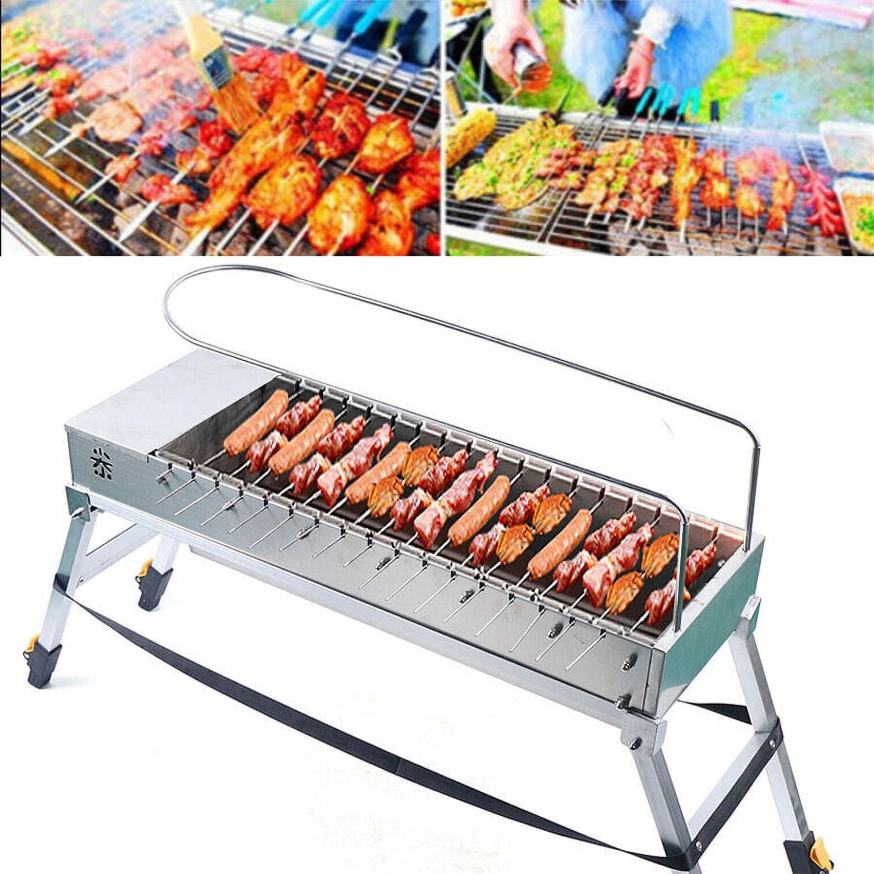 KONKENIE Foldable Electric BBQ Grill Stainless Steel Portable Outdoor Camping Barbecue Machine (Silver, 27 in x 9.5 in x 4.7 in) y1jlm