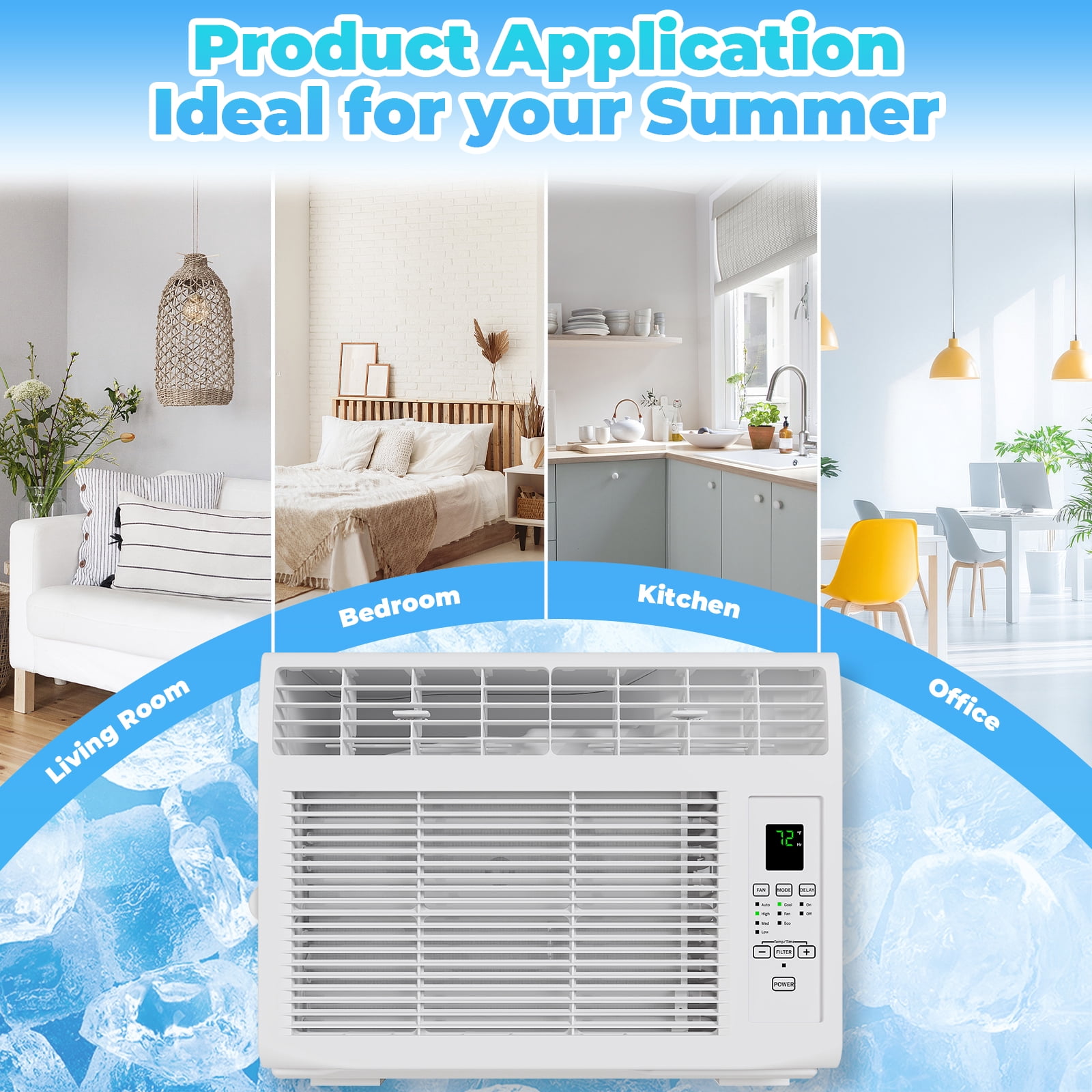 Ktaxon 6000 BTU Window Air Conditioner, 3-in-1 Cooling Fan and Dehumidifier with Remote Control (White, 250 Sq. Ft. Coverage) a28tg