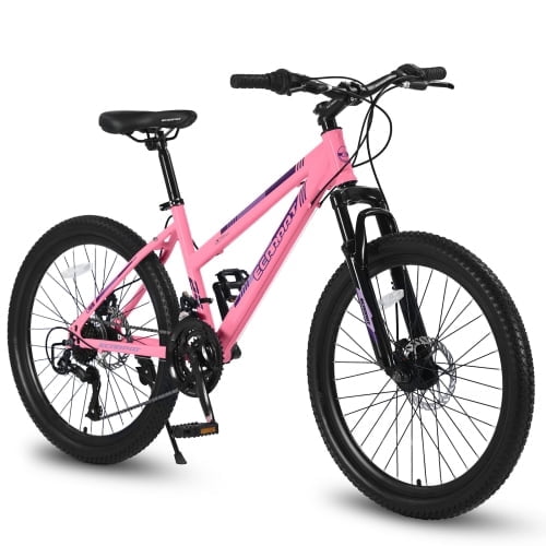 RAISTYW 26 in Mountain Bike for Women, 21-Speed High-Carbon Steel Frame with Dual Disc Brakes (Pink, 26 in) ouug7