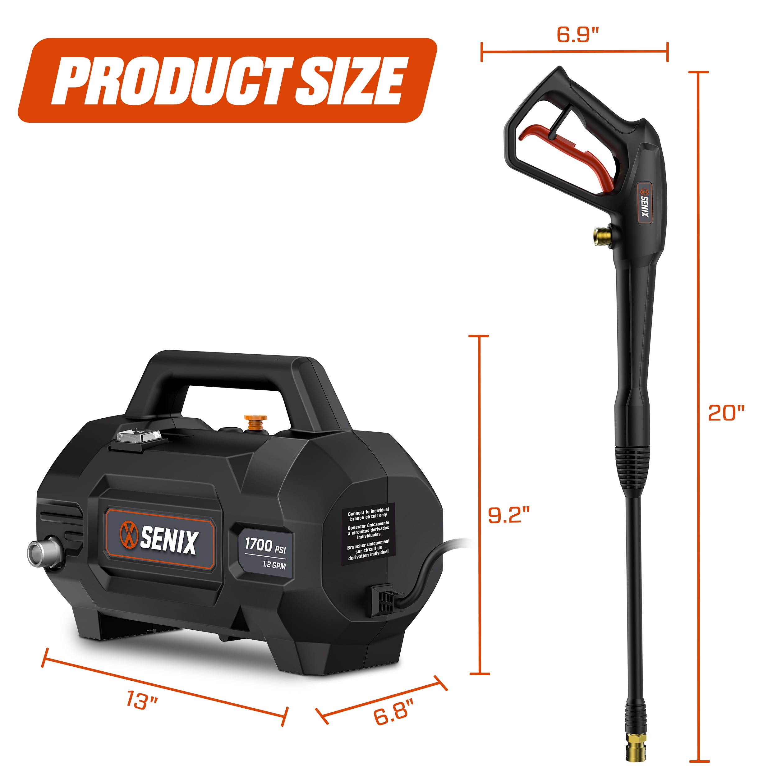 Senix Electric Pressure Washer with Foam Cannon and Turbo Nozzle (2100 PSI, 1.63 GPM) xt5ey