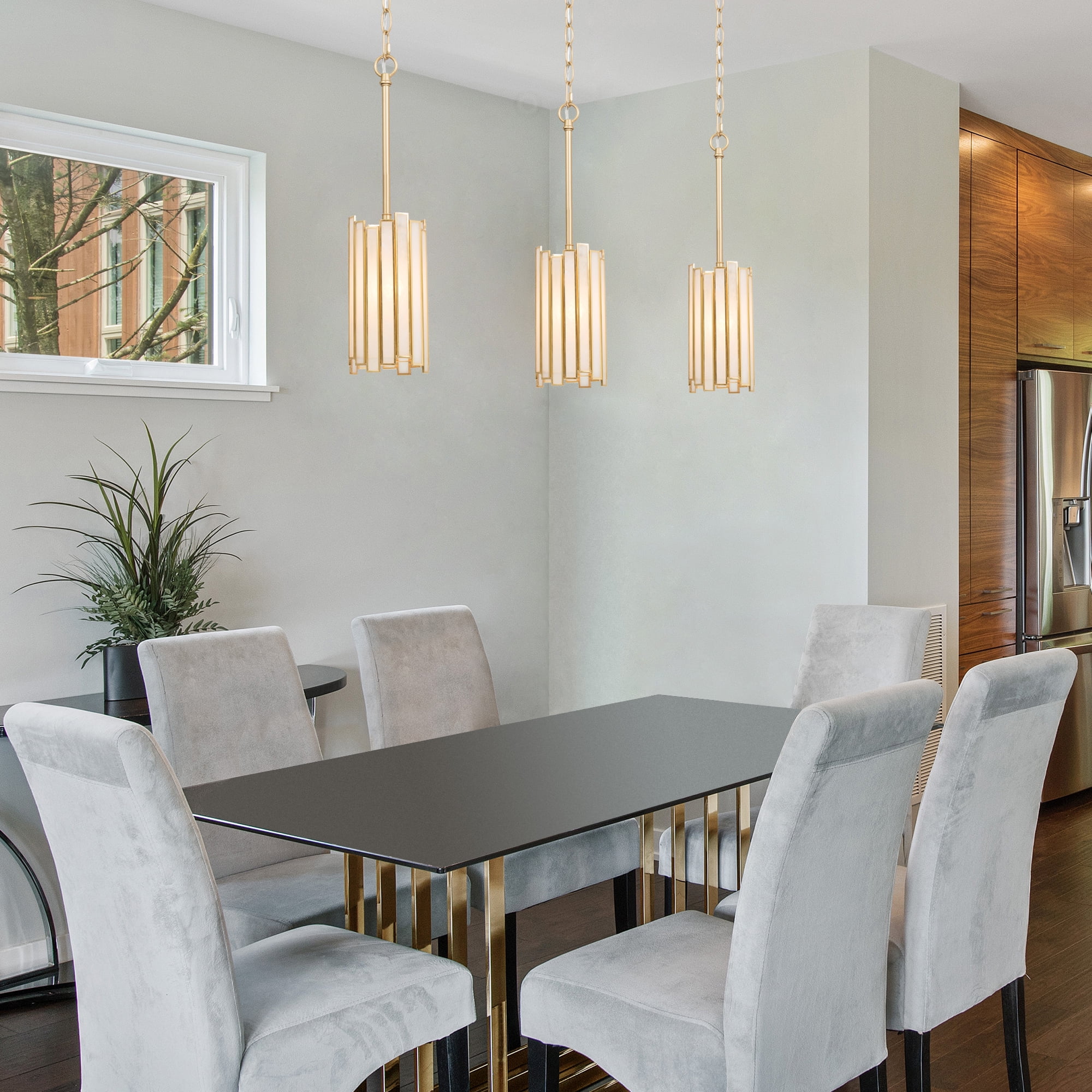 LNC 1-Light Modern Brass Gold Chandelier with Opal Glass Cylinder Shade (1-Light) p3jqb