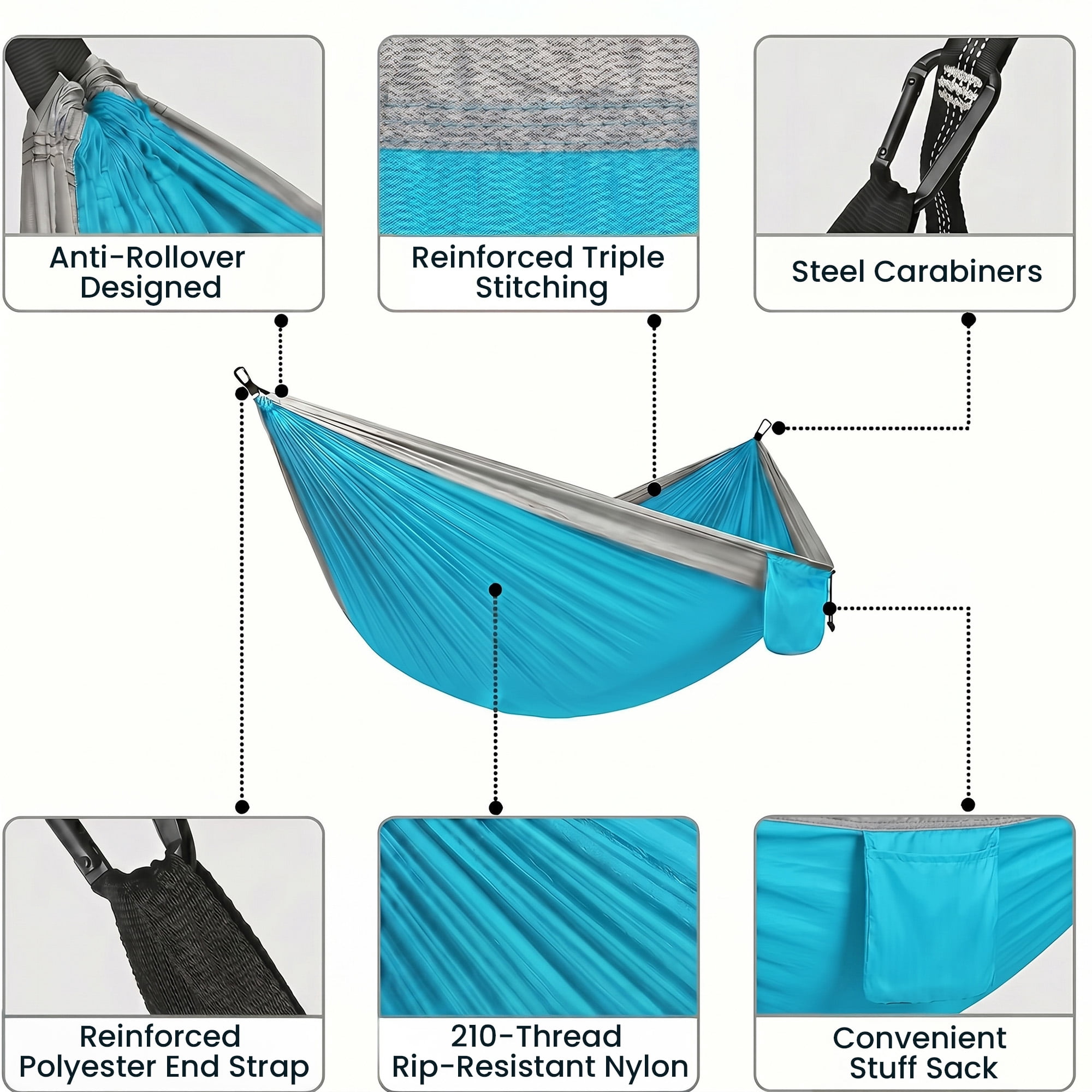 KOYMISKU Camping Hammock, Lightweight Portable Parachute Nylon Hammock with Tree Straps (Blue, 106.3 in x 55.1 in) tjo68
