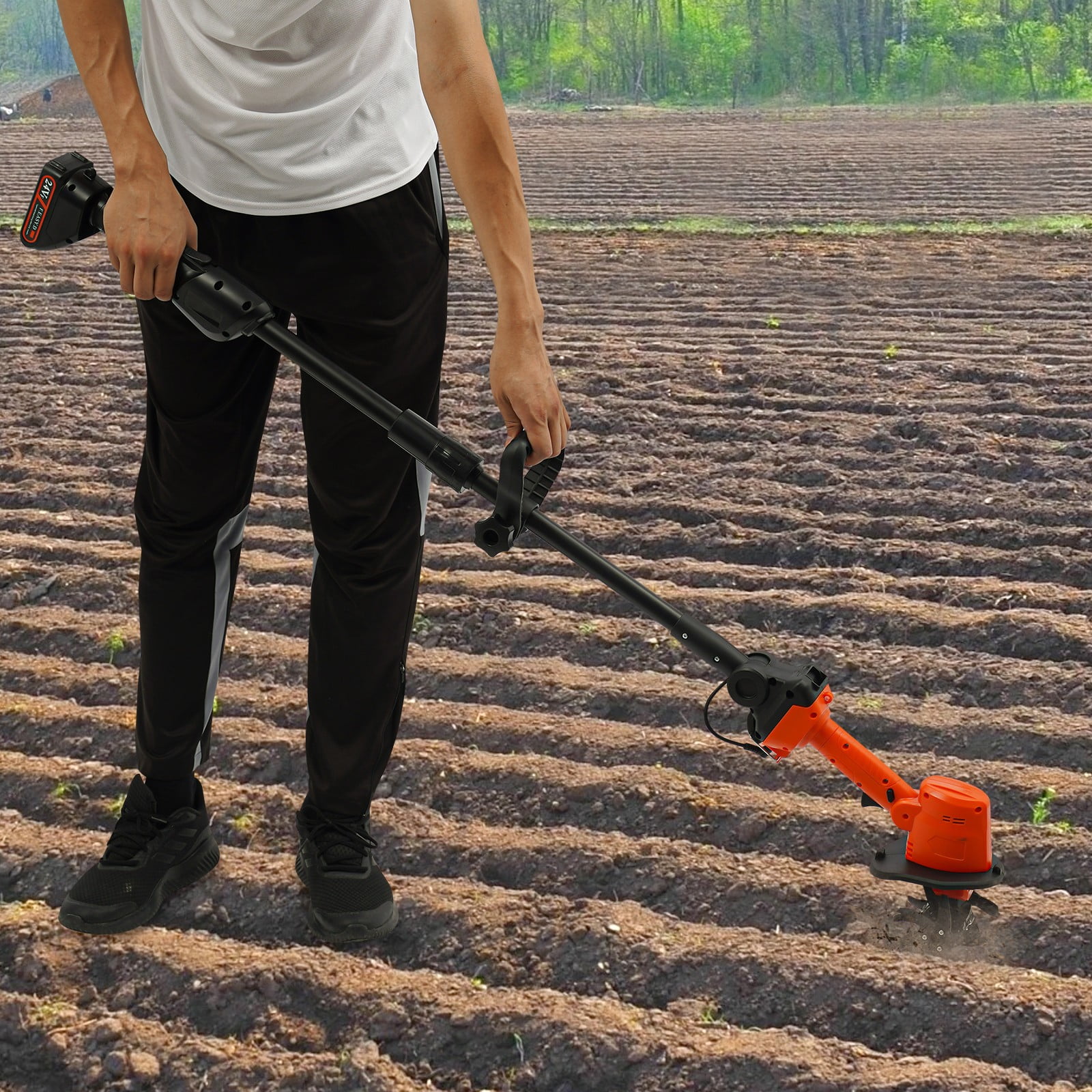Generic 21V Cordless Mini Tiller Cultivator, Electric Garden Tiller with Adjustable Pole (3.94 in Width, 3.94 in Depth) 8m5mh