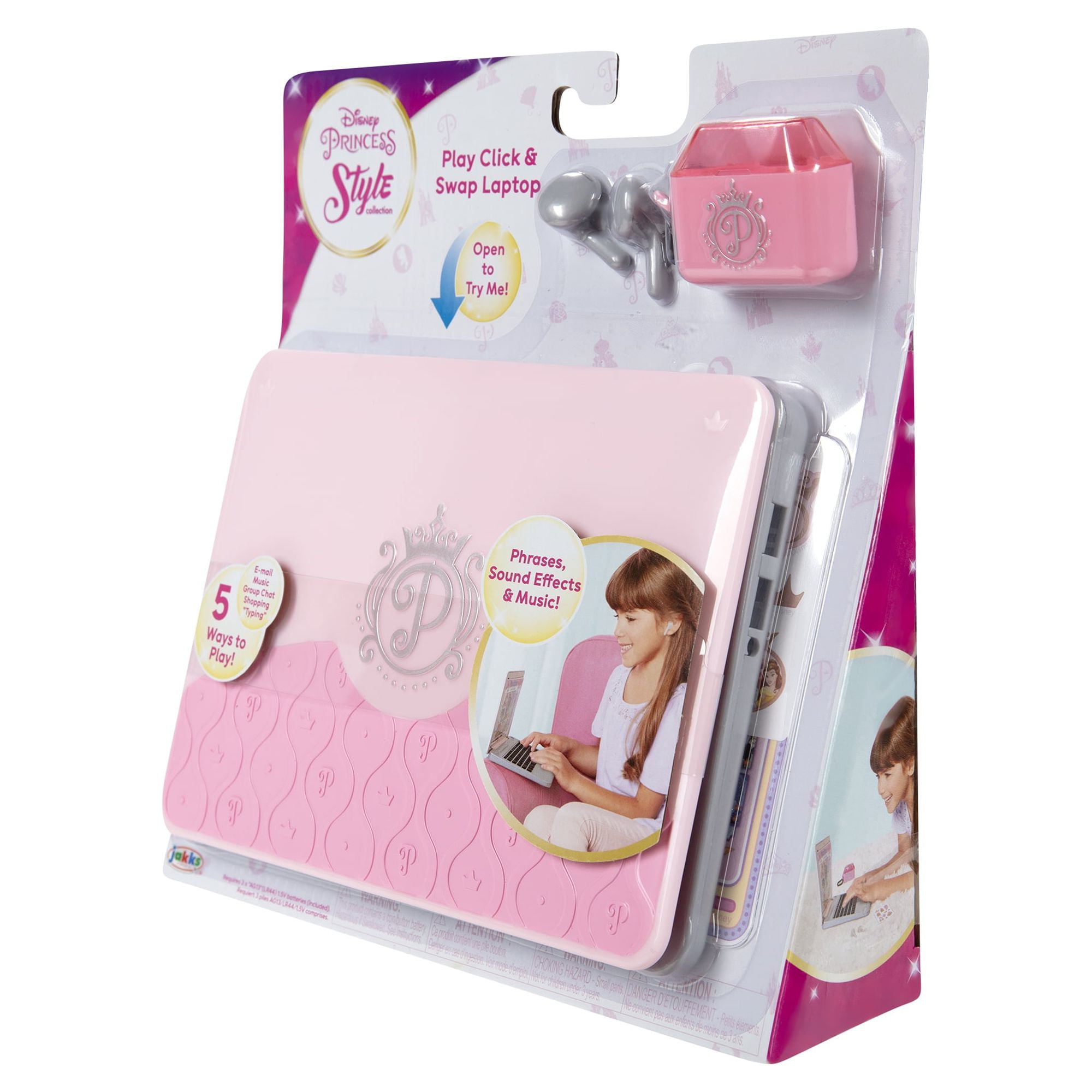 Disney Princess Style Collection Pretend Laptop with Play Earbuds (Pink, 1 Set) 8d370