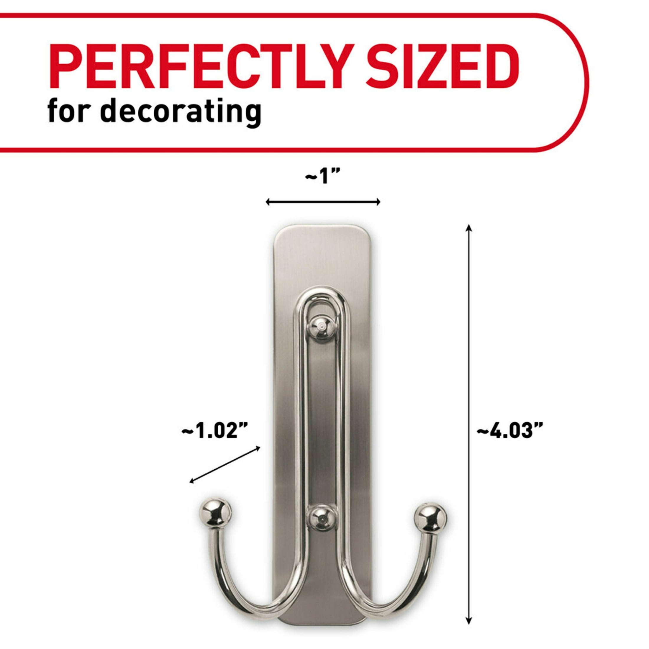 Command Large Double Wall Hooks, Damage-Free Adhesive Hanging, Brushed Nickel (3 Pack, 2 Hooks Per Pack) qhh0r