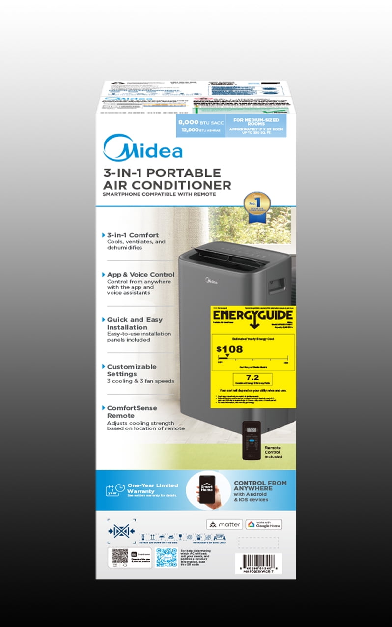 Midea Smart Portable Air Conditioner with Remote and Voice Control (Gray, 350 sq. ft. Coverage) sx613