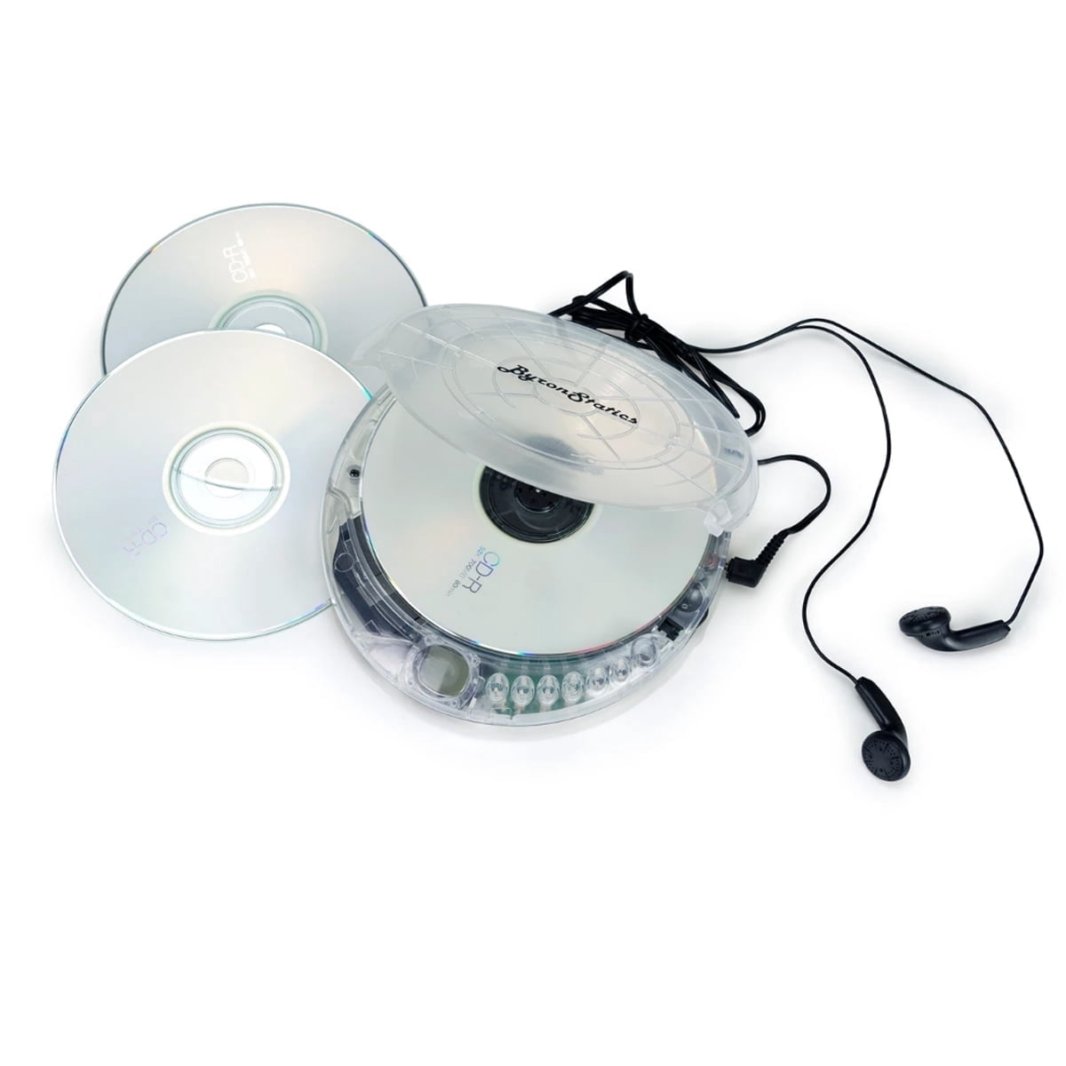Byron Statics Portable CD Player, Personal Compact Disc Walkman with EQ Modes and Earbuds (Clear, 5.83 x 5.31 x 0.87 in) e5ys1