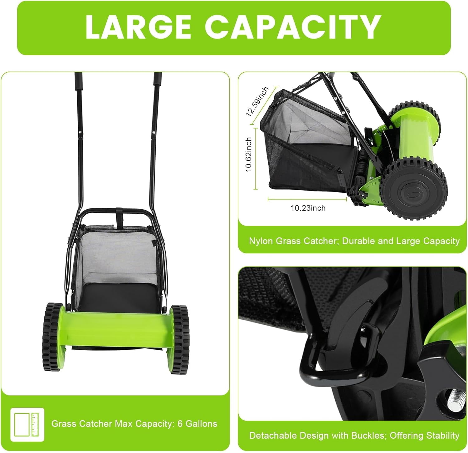 Generic Manual Lawn Mower Push Reel Grass Cutter with Adjustable Height and Collection Bag (Green, 12 in) lfryg