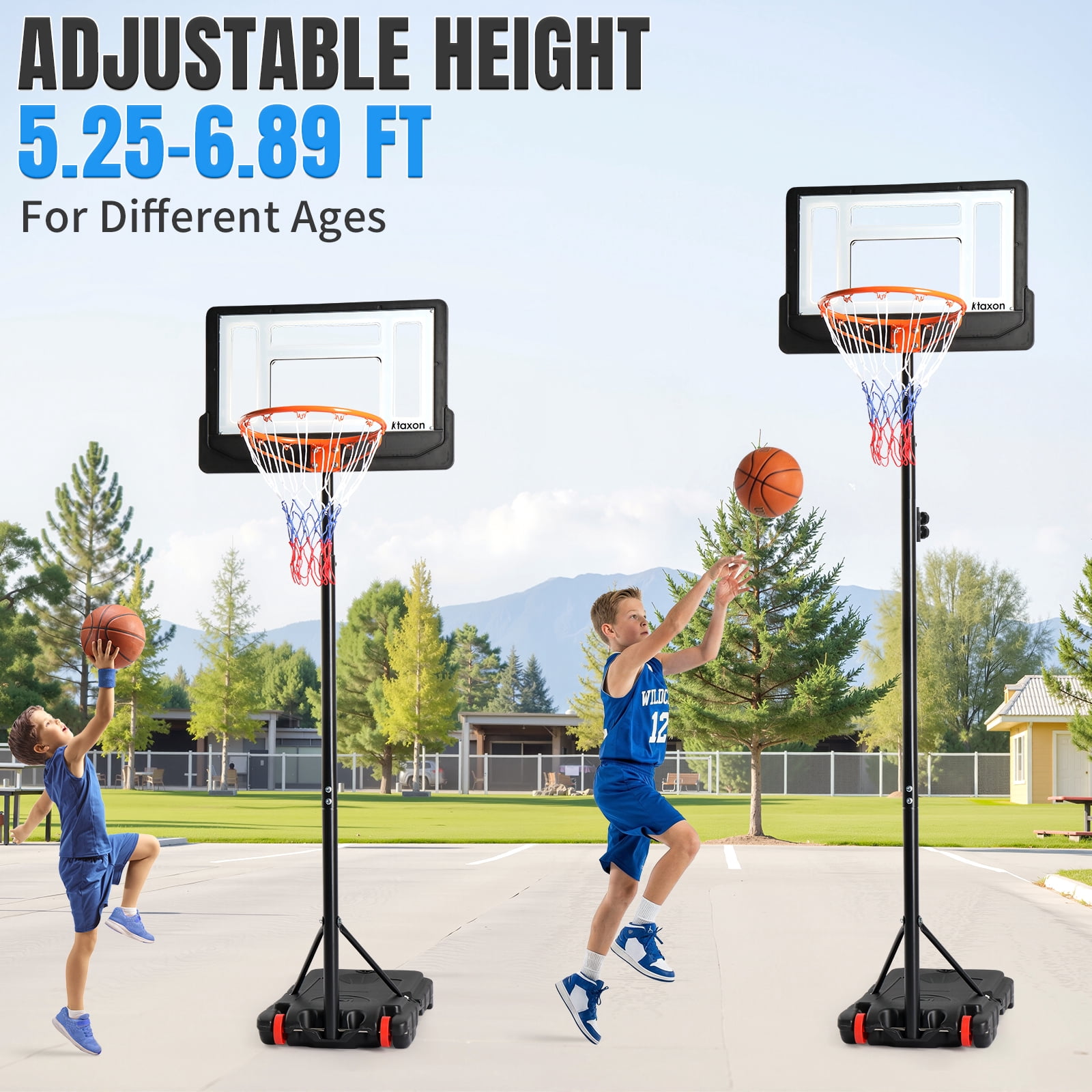 Ktaxon Portable Basketball Hoop System, Adjustable Height Basketball Goal for Indoor and Outdoor Play (Black, 6.5-8 ft) r71d7